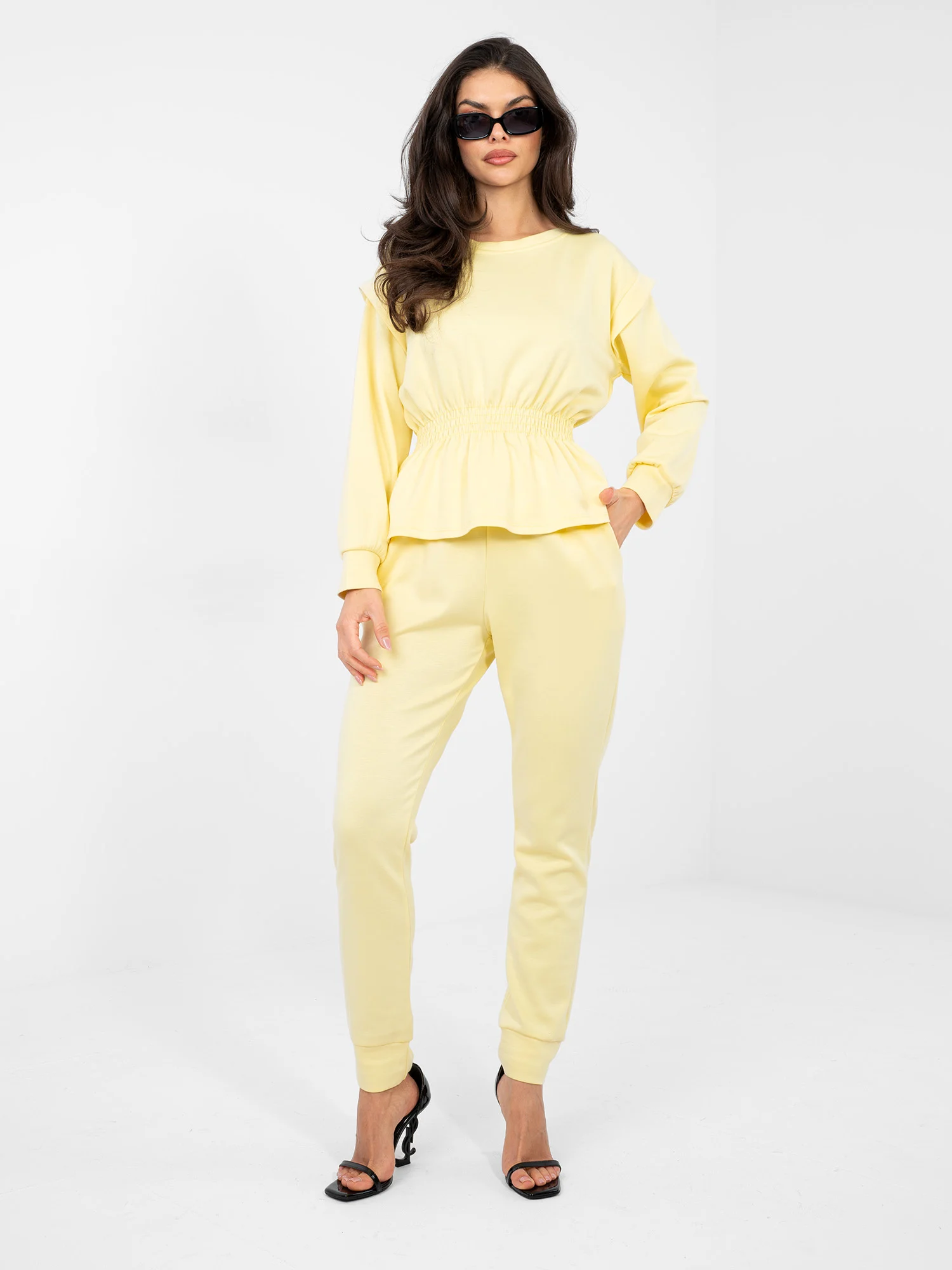 Compleu Dama Maneca lunga, Mansete elastice, RUE PARIS, Galben Eleganta Office - imagine 4