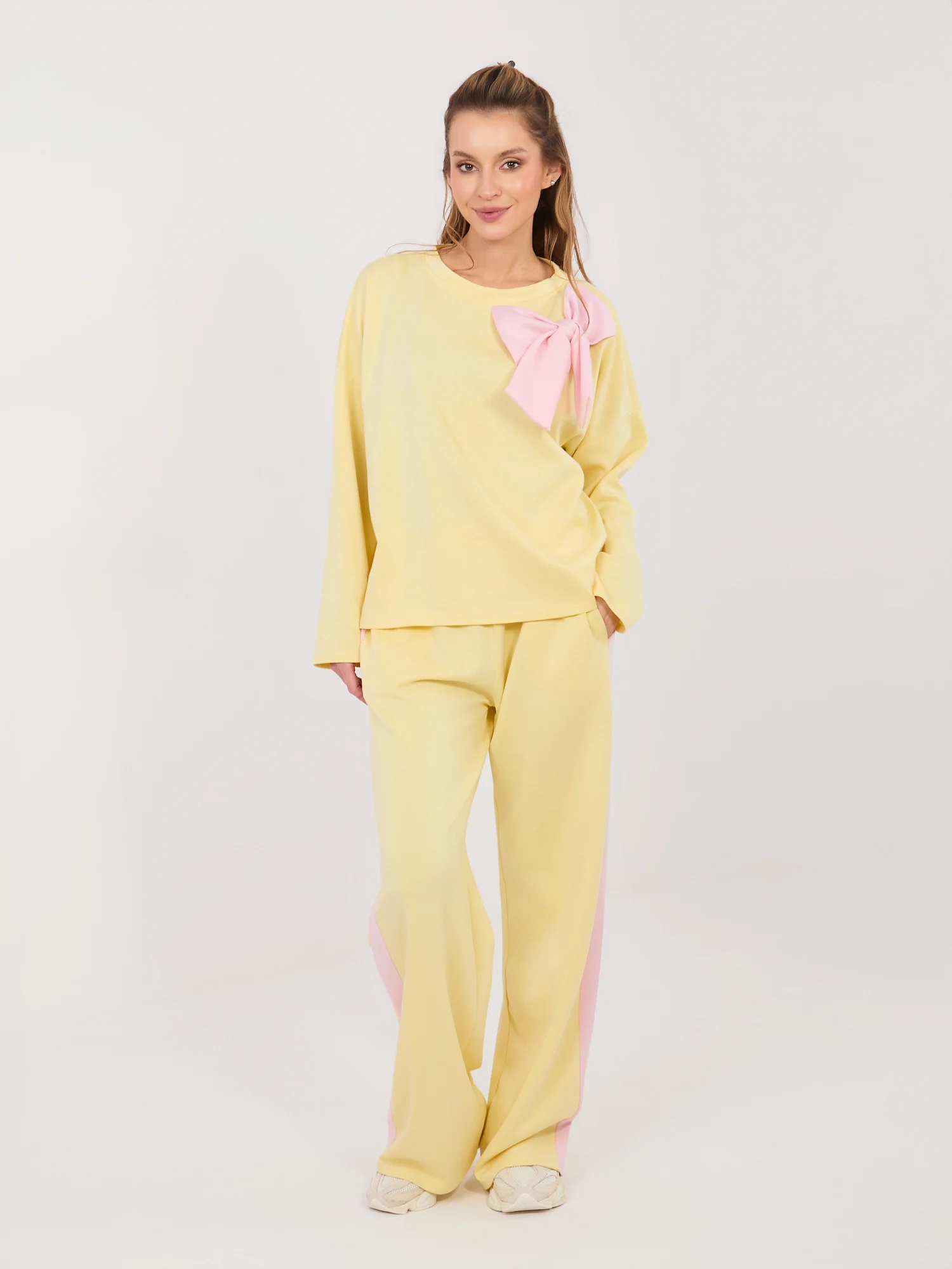 Compleu Dama Maneca lunga, Larga, RUE PARIS, Galben Casual - imagine 3
