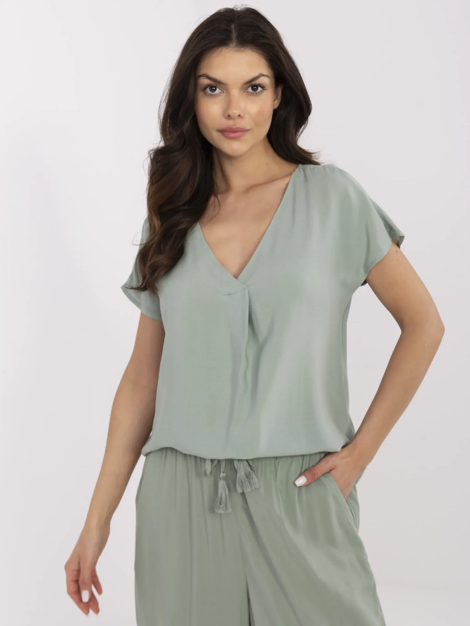 Bluza Dama Mini, Decolteu in V, Sublevel, Fistic Casual Marimi Mari - imagine 4