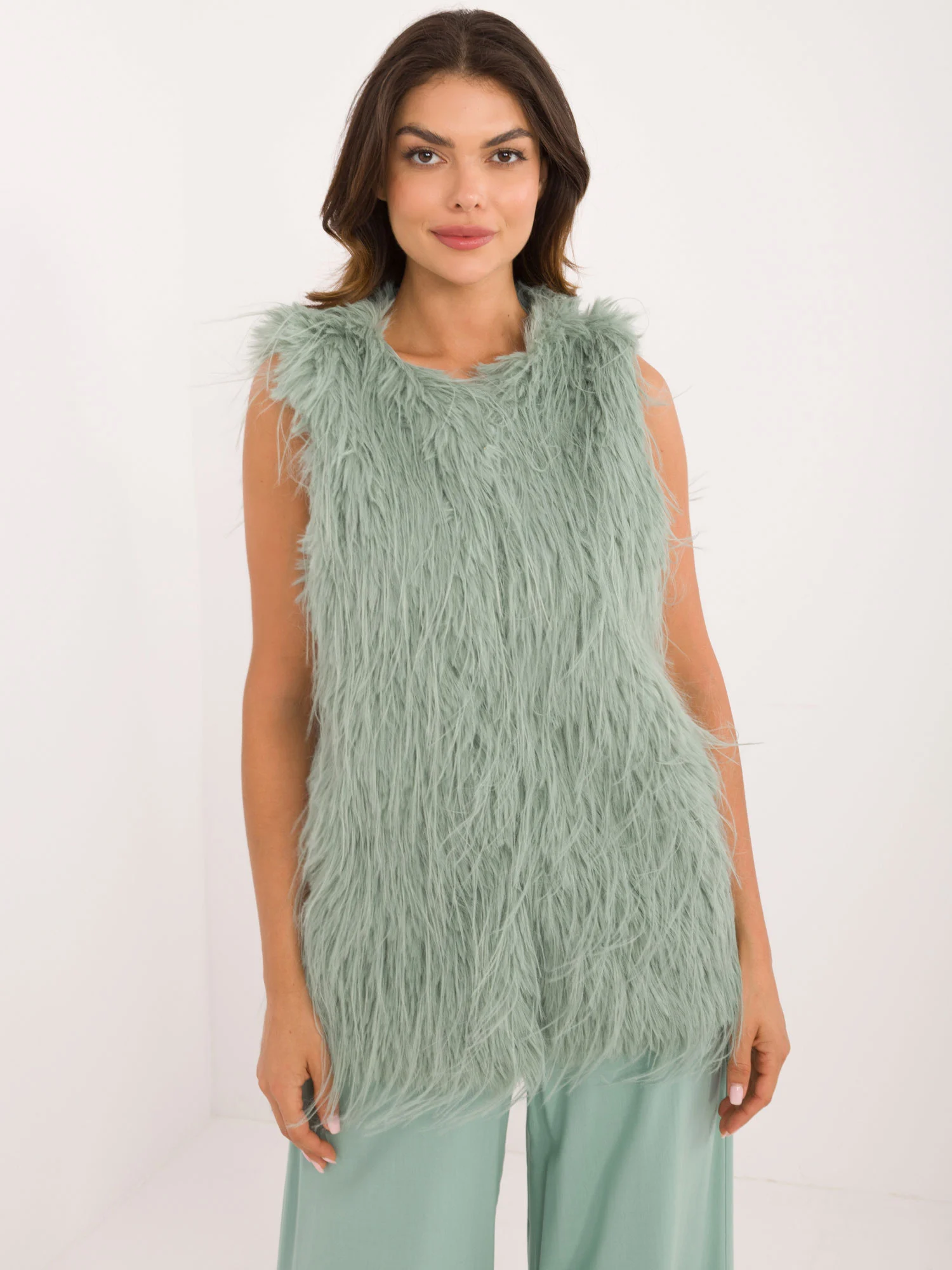 Vesta Dama Fara maneci, Guler inalt, Wool Fashion Italia, Fistic de Vara - imagine 5