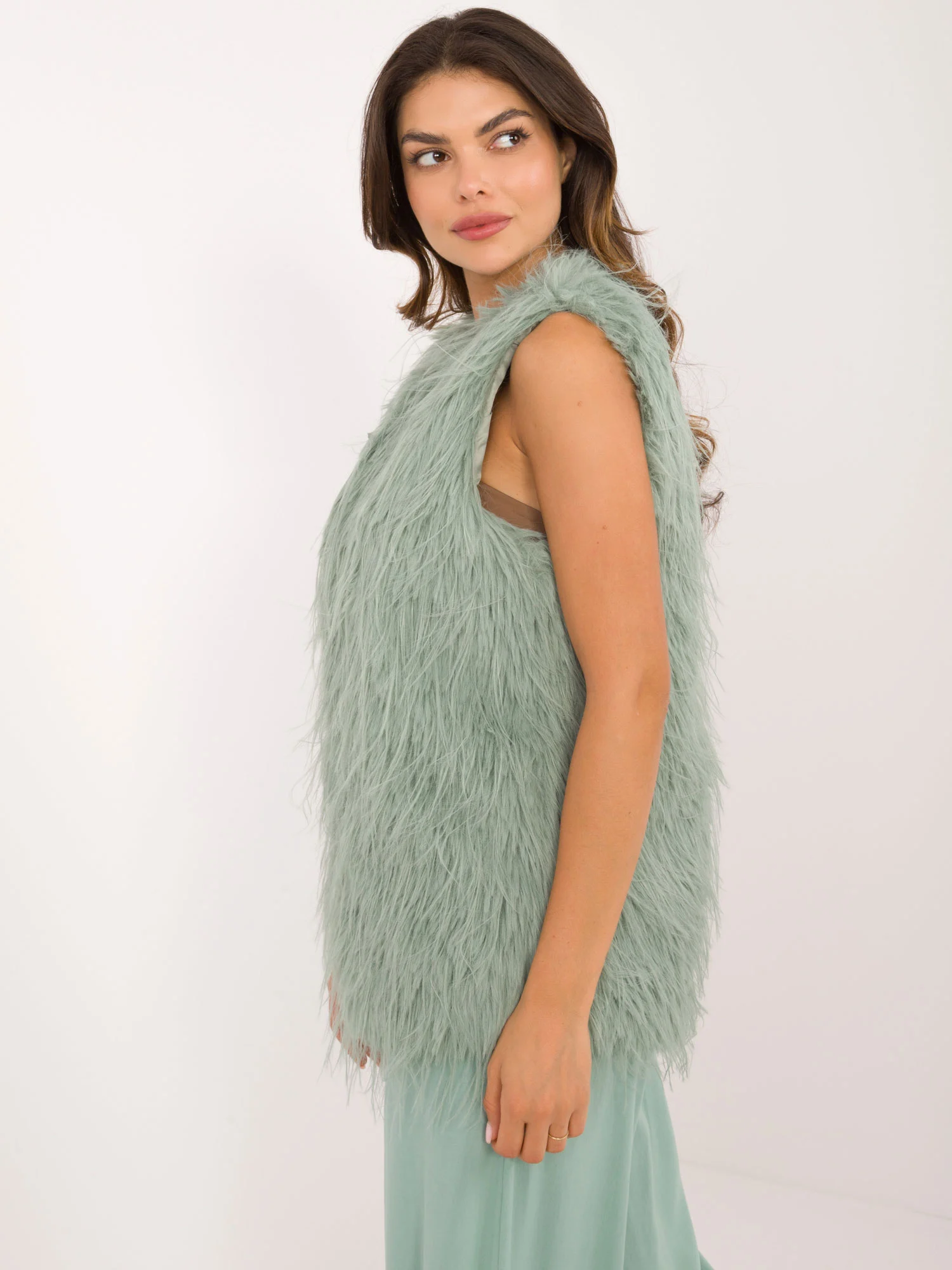 Vesta Dama Fara maneci, Guler inalt, Wool Fashion Italia, Fistic de Vara - imagine 3