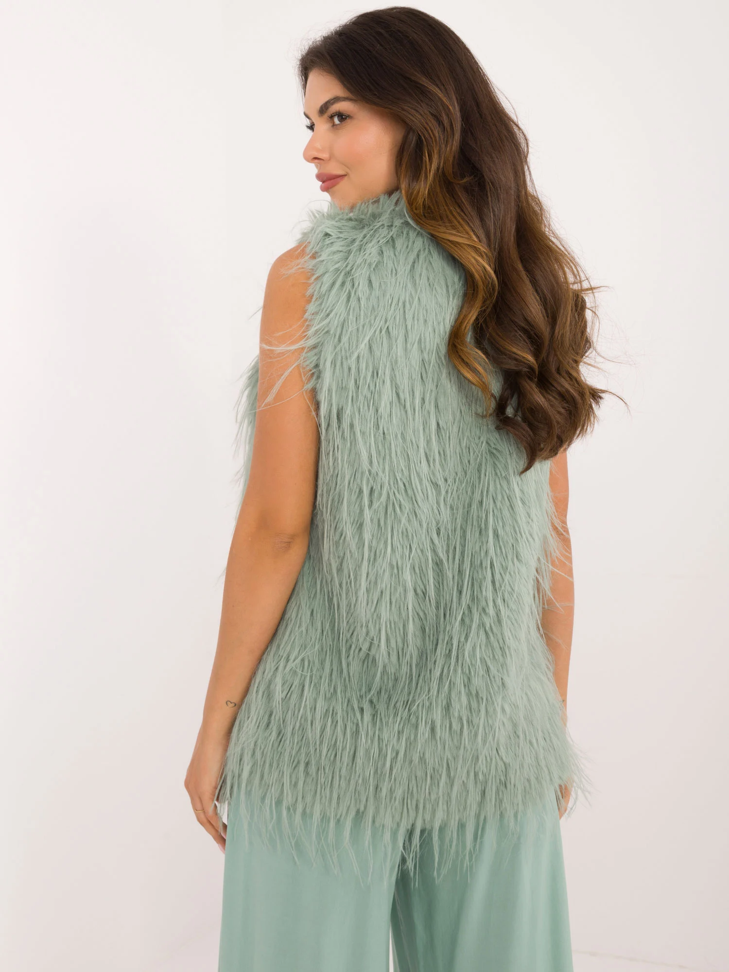 Vesta Dama Fara maneci, Guler inalt, Wool Fashion Italia, Fistic de Vara - imagine 2