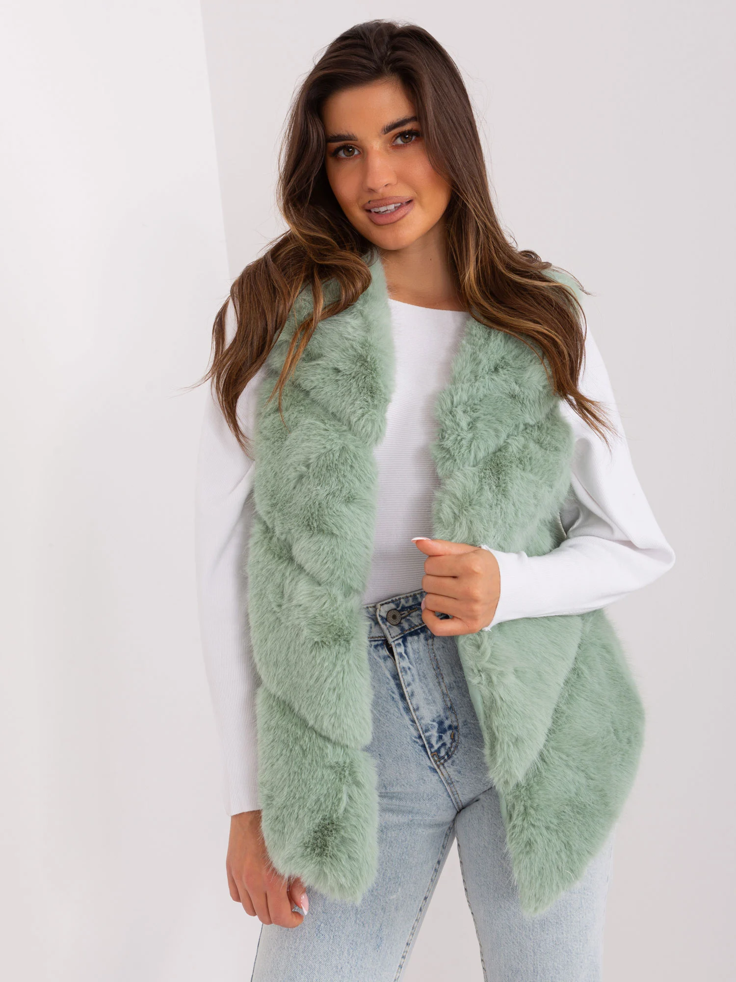 Vesta Dama Fara maneci, Guler inalt, Wool Fashion Italia, Fistic de Vara - imagine 3