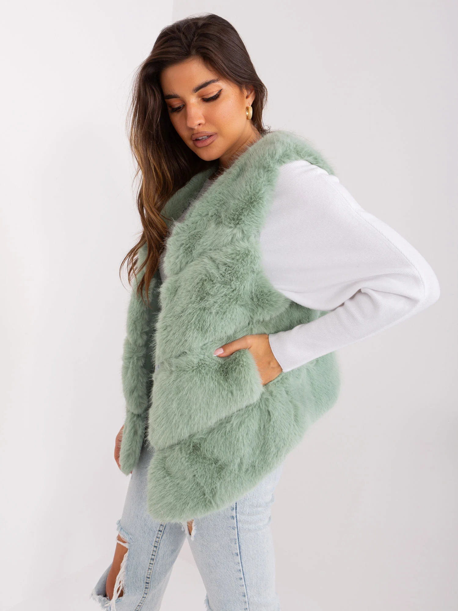 Vesta Dama Fara maneci, Guler inalt, Wool Fashion Italia, Fistic de Vara - imagine 4