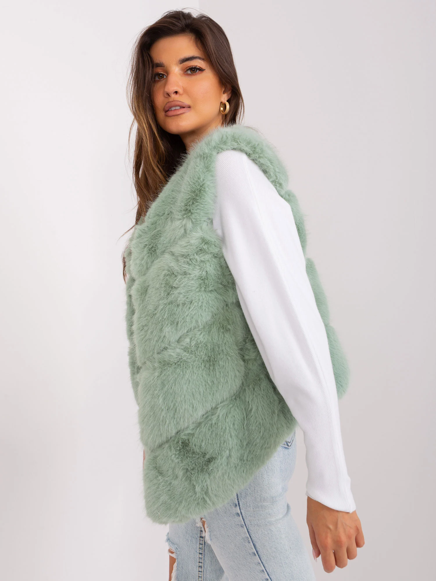 Vesta Dama Fara maneci, Guler inalt, Wool Fashion Italia, Fistic de Vara - imagine 5