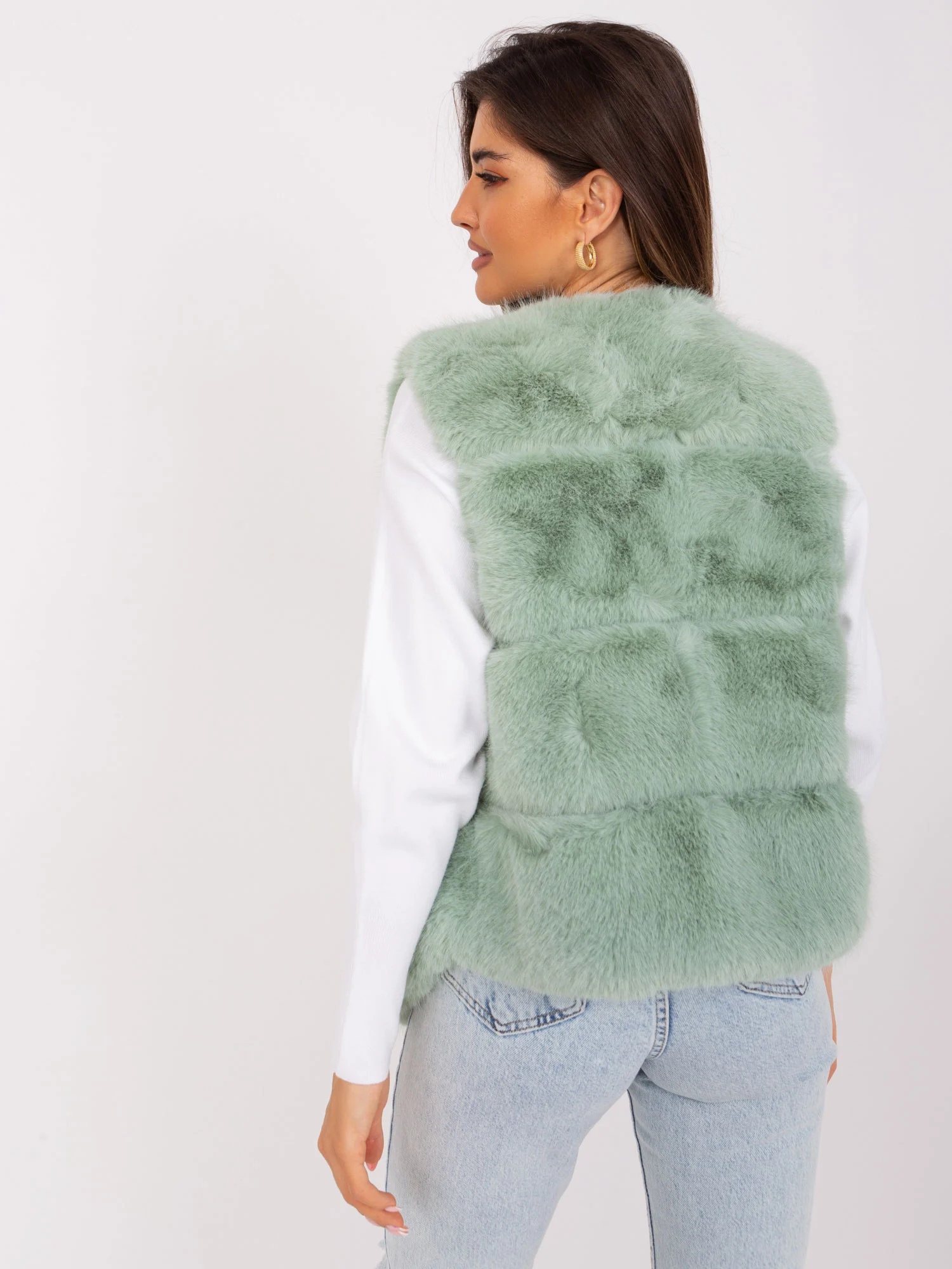 Vesta Dama Fara maneci, Guler inalt, Wool Fashion Italia, Fistic de Vara - imagine 2