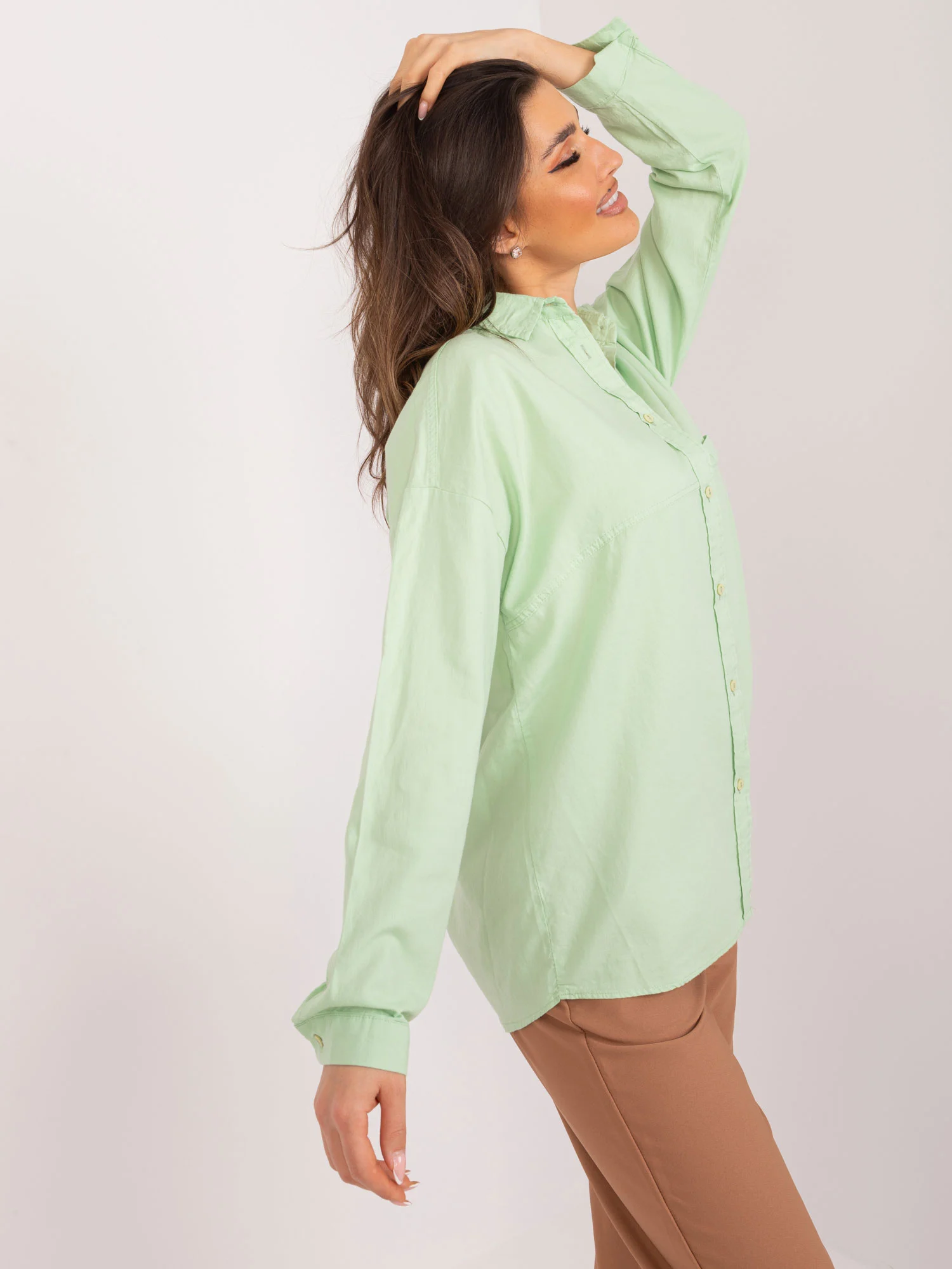 Camasa Dama Maneca lunga, Guler inalt, BY POMMES LIFE, Fistic Eleganta Office - imagine 4