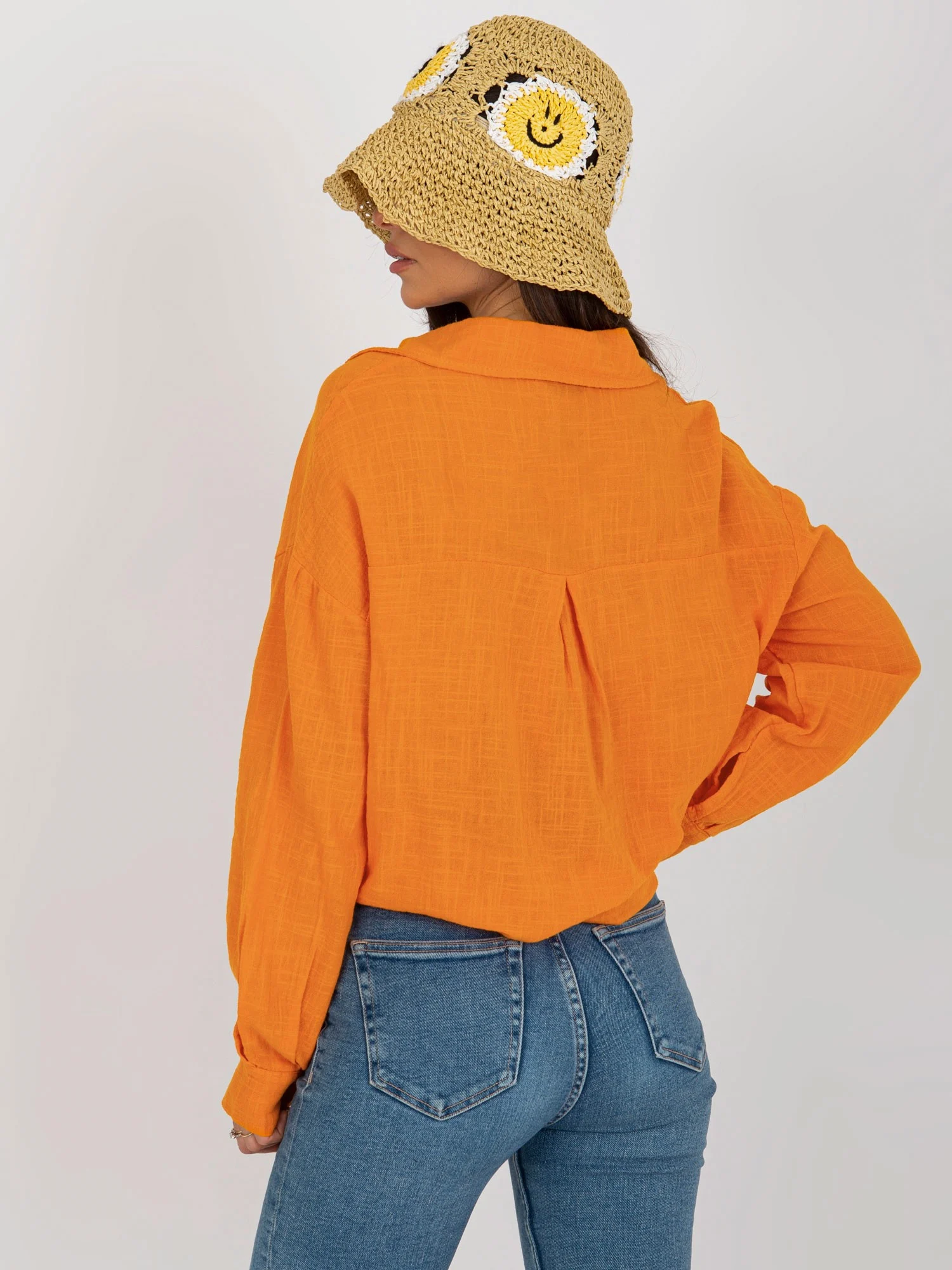 Camasa Dama Maneca lunga, Guler inalt, Och Bella, Portocaliu Casual - imagine 3