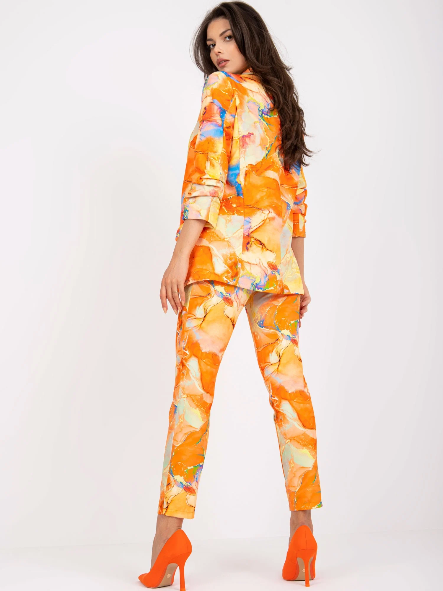 Sacou Dama Maneca 3/4, Imprimat, ITALY MODA, Portocaliu Eleganta Office Marimi Mari - imagine 5