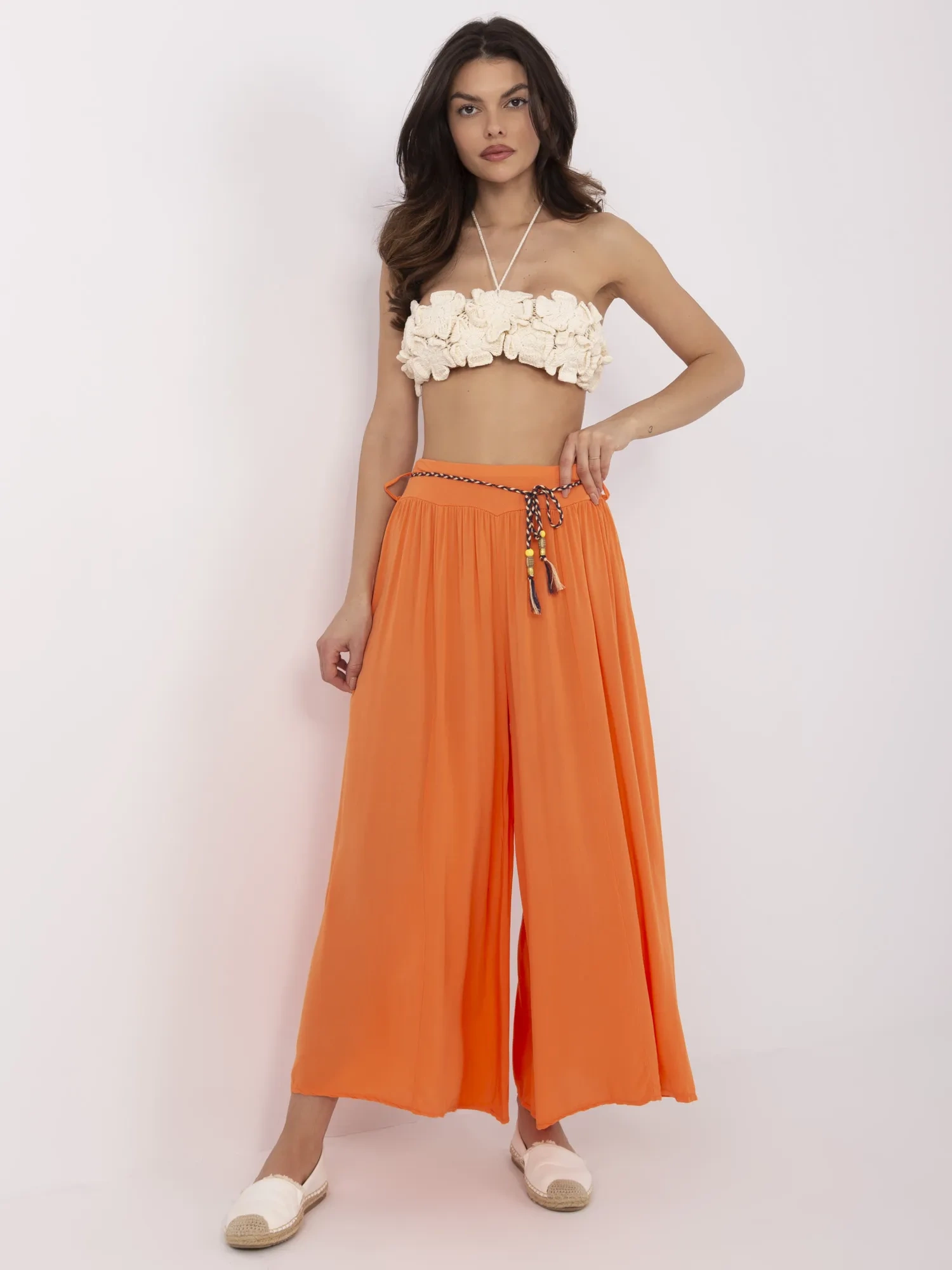 Pantaloni Dama Larga, Guler inalt, Och Bella, Portocaliu Casual - imagine 5