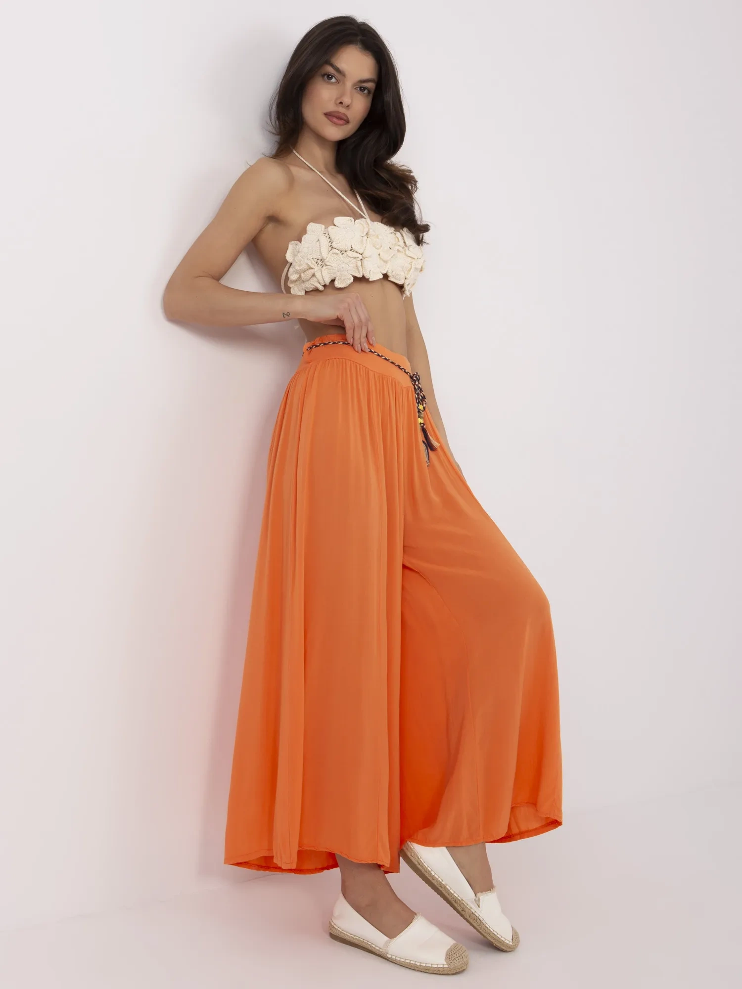 Pantaloni Dama Larga, Guler inalt, Och Bella, Portocaliu Casual - imagine 3