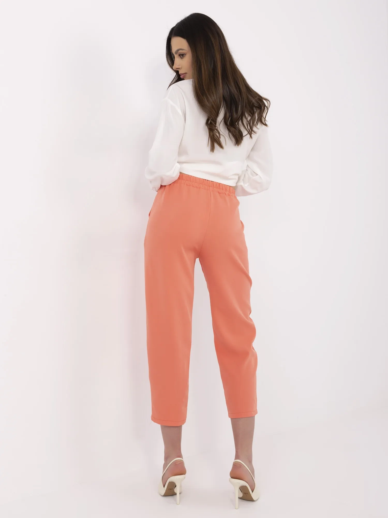 Pantaloni Dama Elegant, Guler inalt, Och Bella, Portocaliu Eleganta Office - imagine 5
