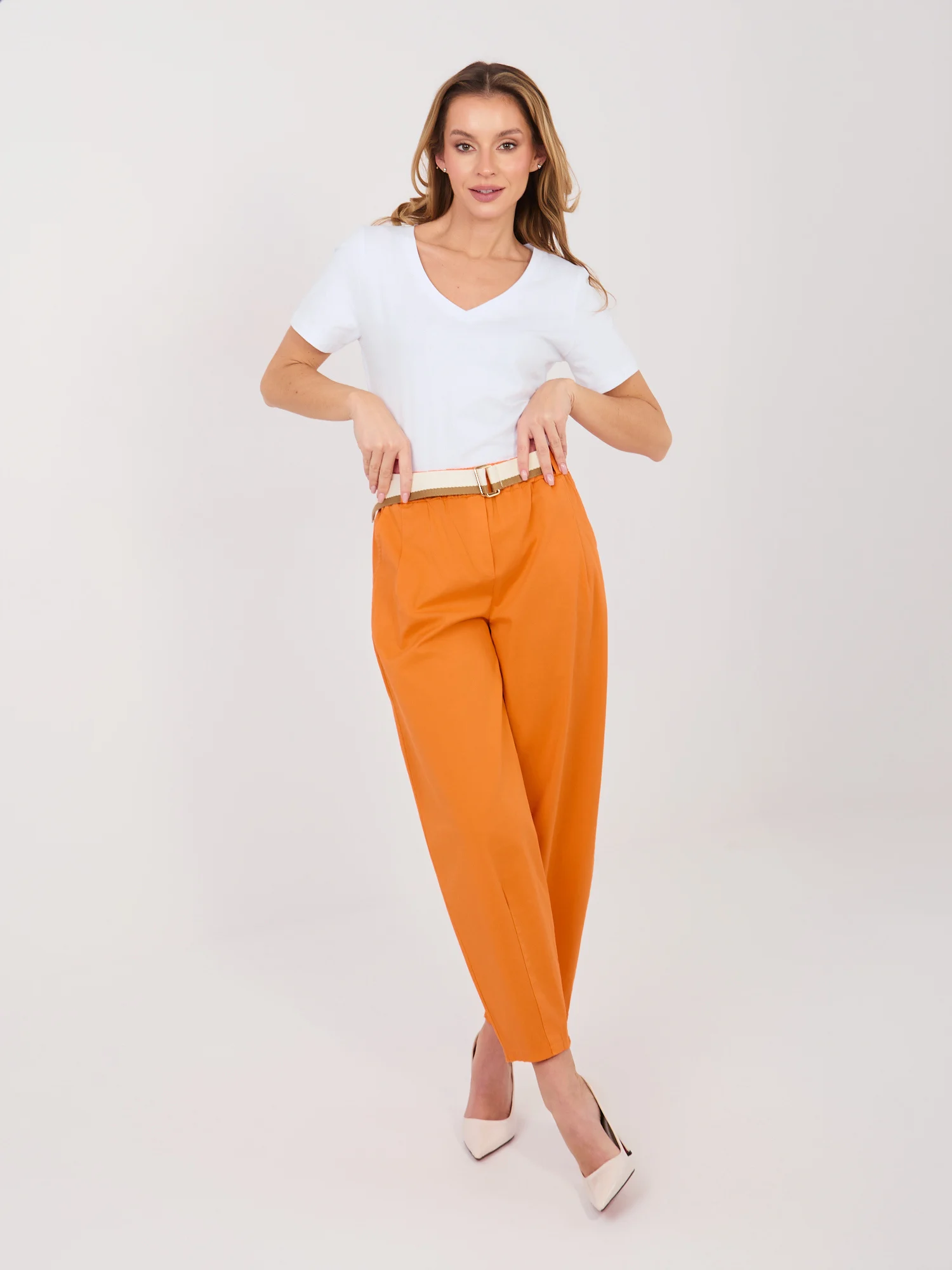 Pantaloni Dama 7/8, Conica, ITALY MODA, Portocaliu Casual - imagine 5