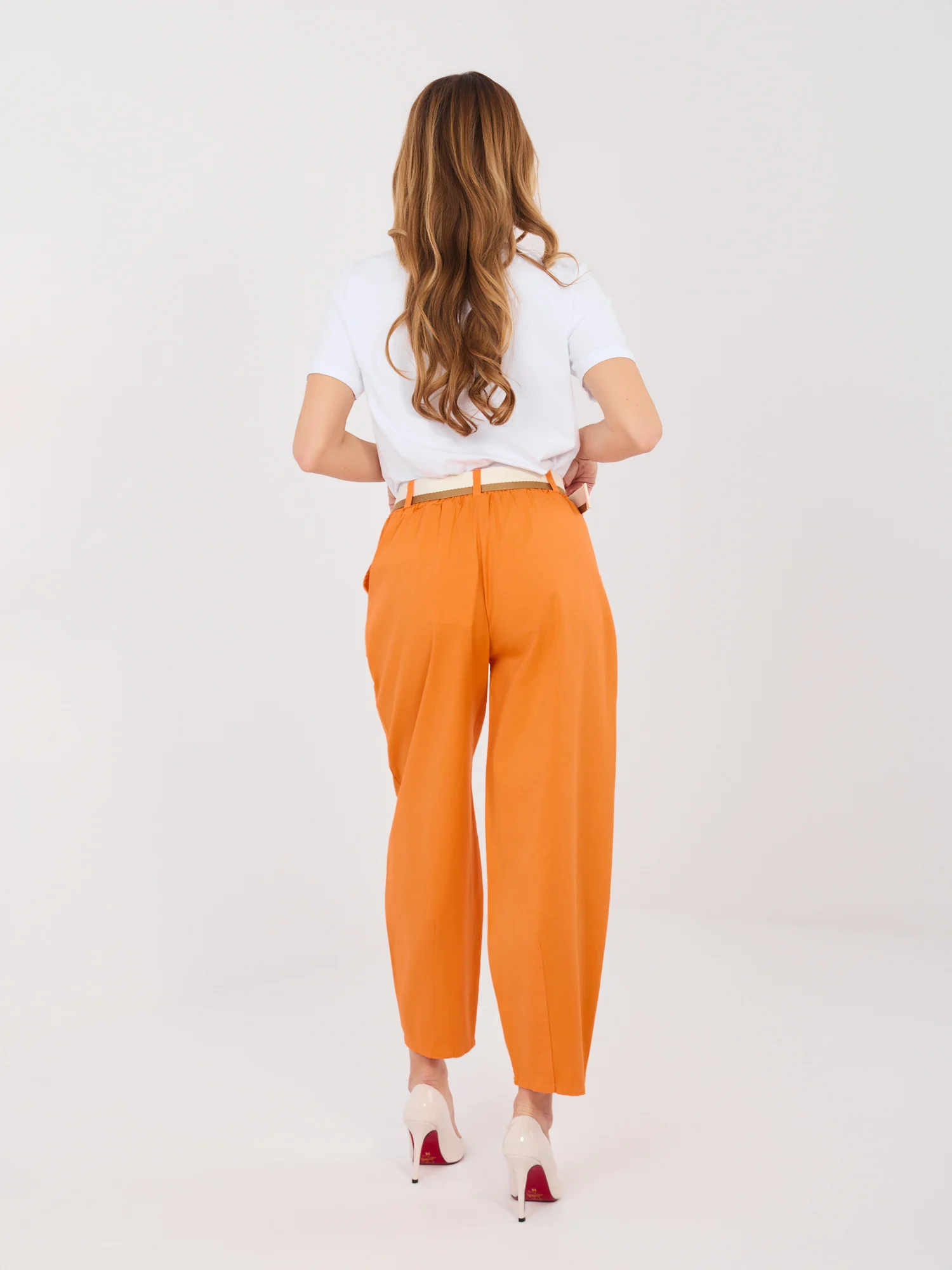Pantaloni Dama 7/8, Conica, ITALY MODA, Portocaliu Casual - imagine 3