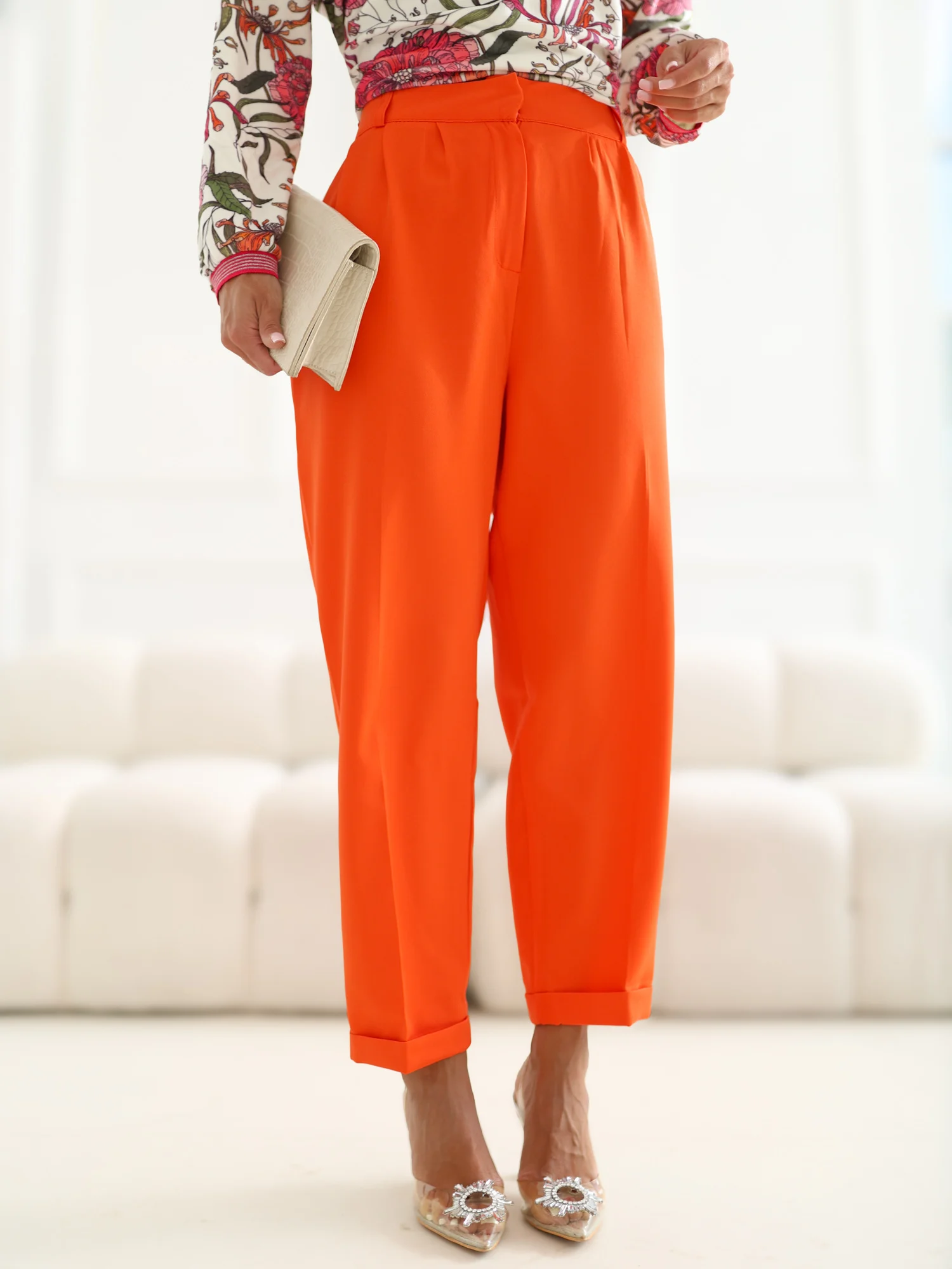 Pantaloni Dama Elegant, Guler inalt, RUE PARIS, Portocaliu de Petrecere - imagine 2