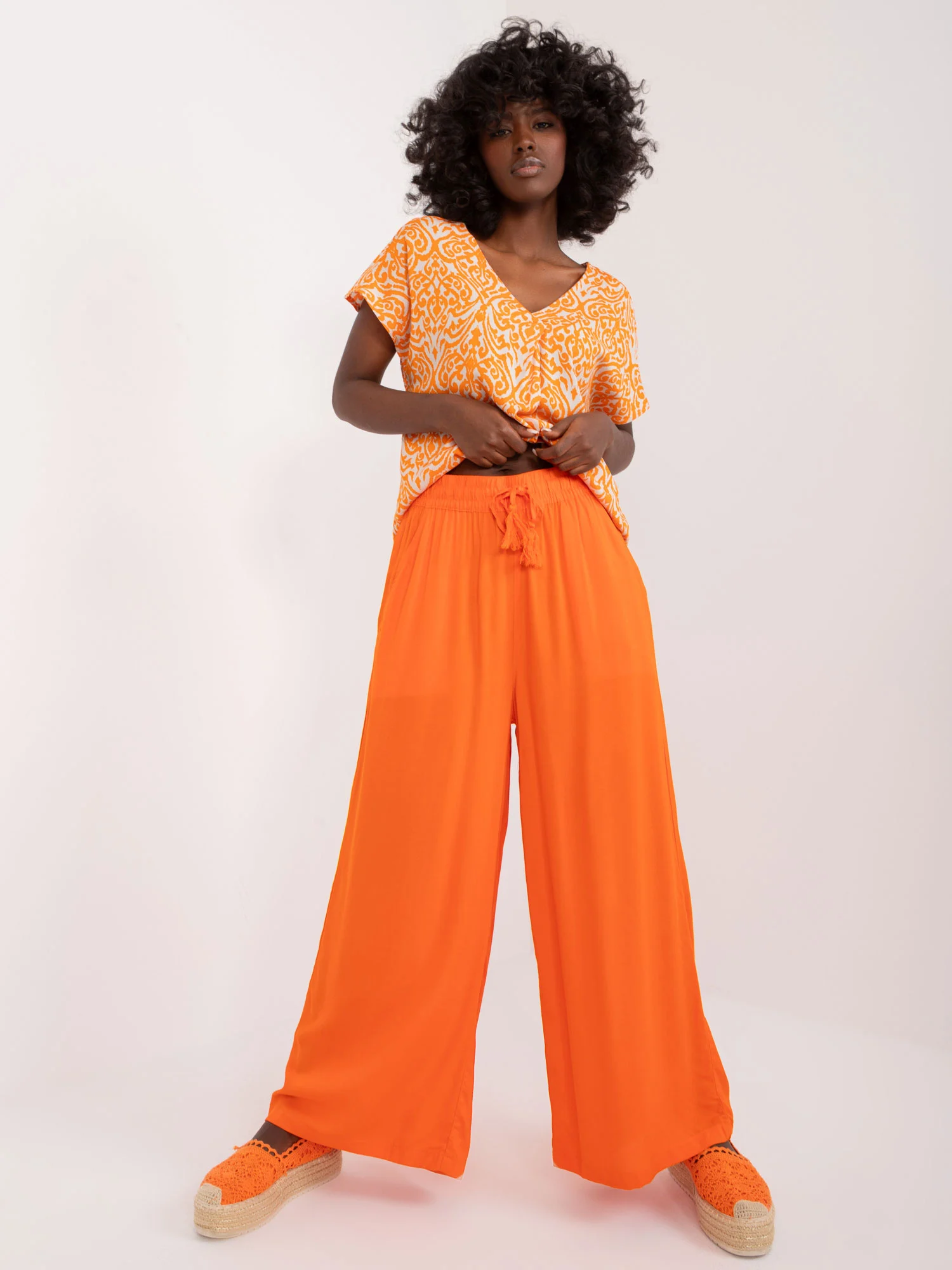 Pantaloni Dama Larga, Guler inalt, Sublevel, Portocaliu Casual - Image 3
