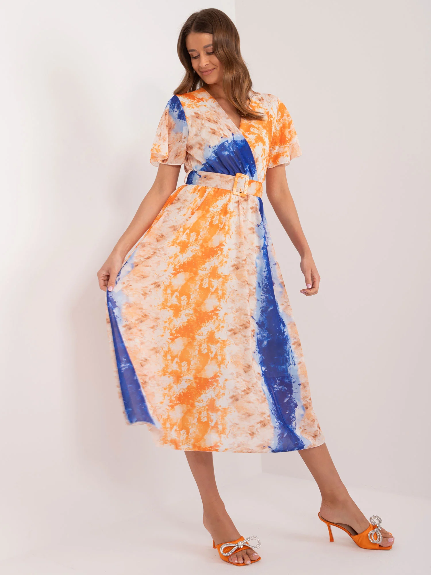 Rochie Dama Midi, Rochie dreapta, ITALY MODA, Portocaliu - Image 5