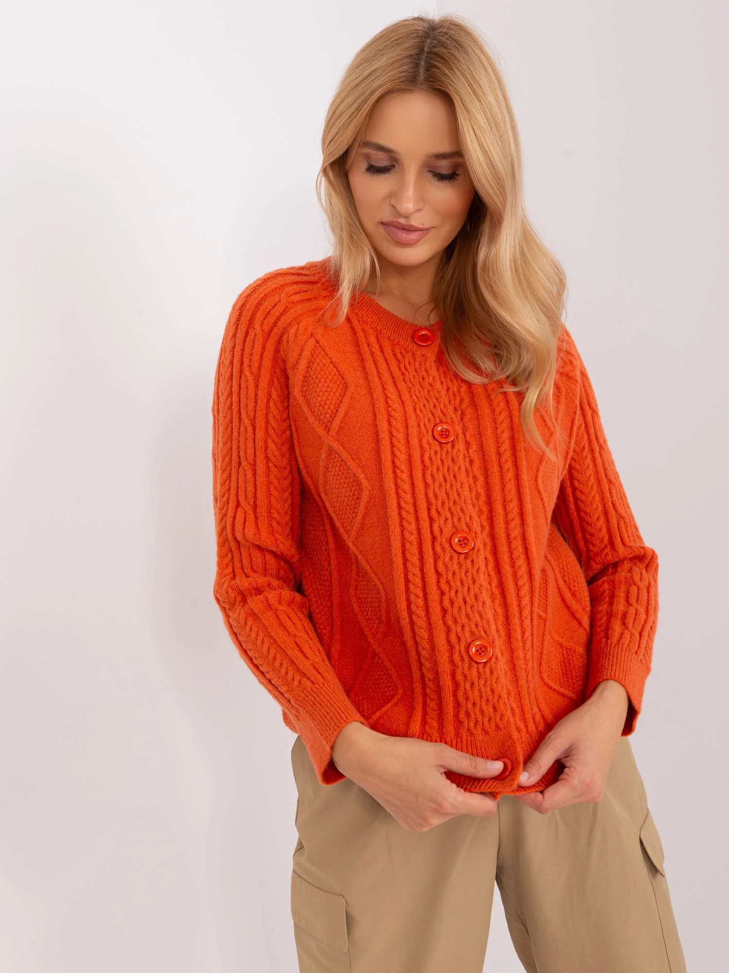 Pulover Dama Decolteu rotund, Acril, Wool Fashion Italia, Portocaliu Casual - Image 2