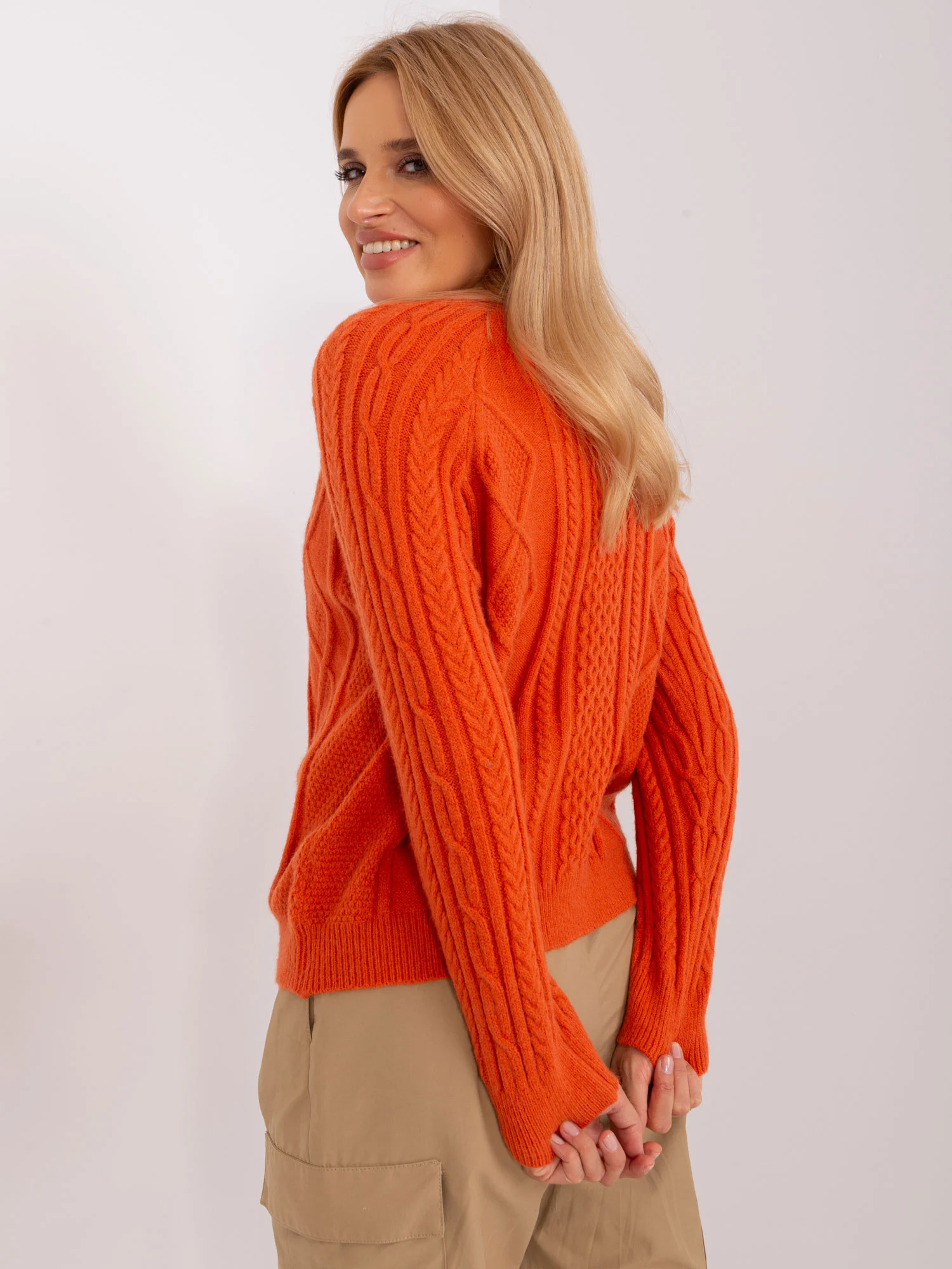 Pulover Dama Decolteu rotund, Acril, Wool Fashion Italia, Portocaliu Casual - Image 3