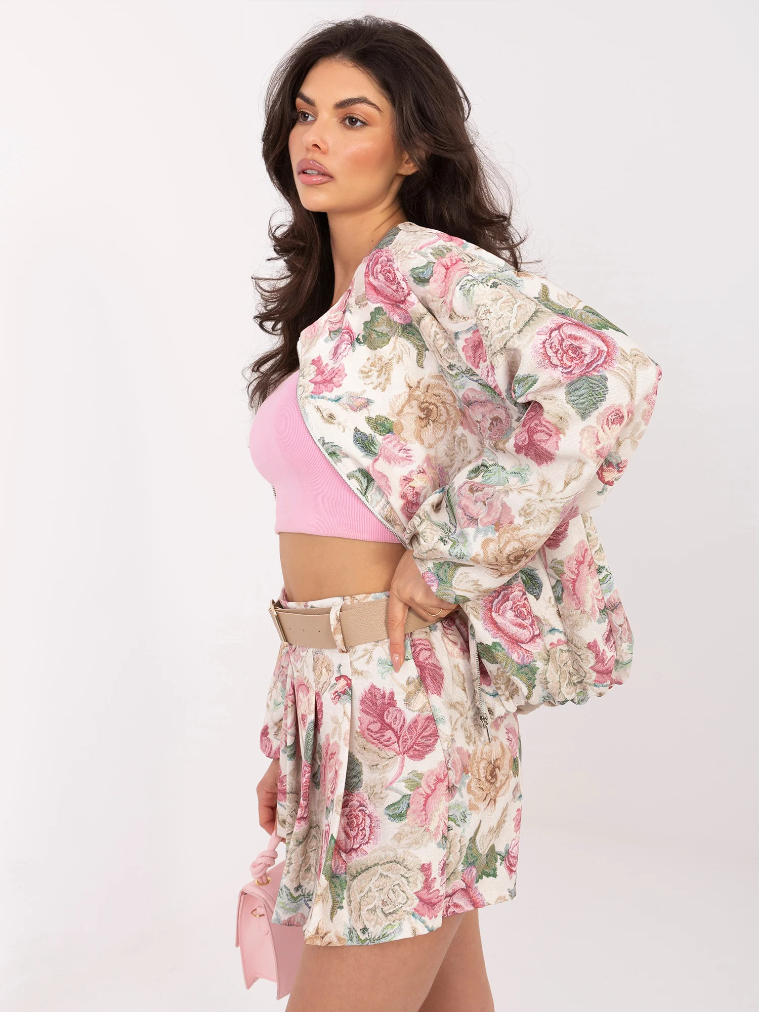 Jacheta Dama Floral, Decolteu rotund, ITALY MODA, Roz de Vara - imagine 4