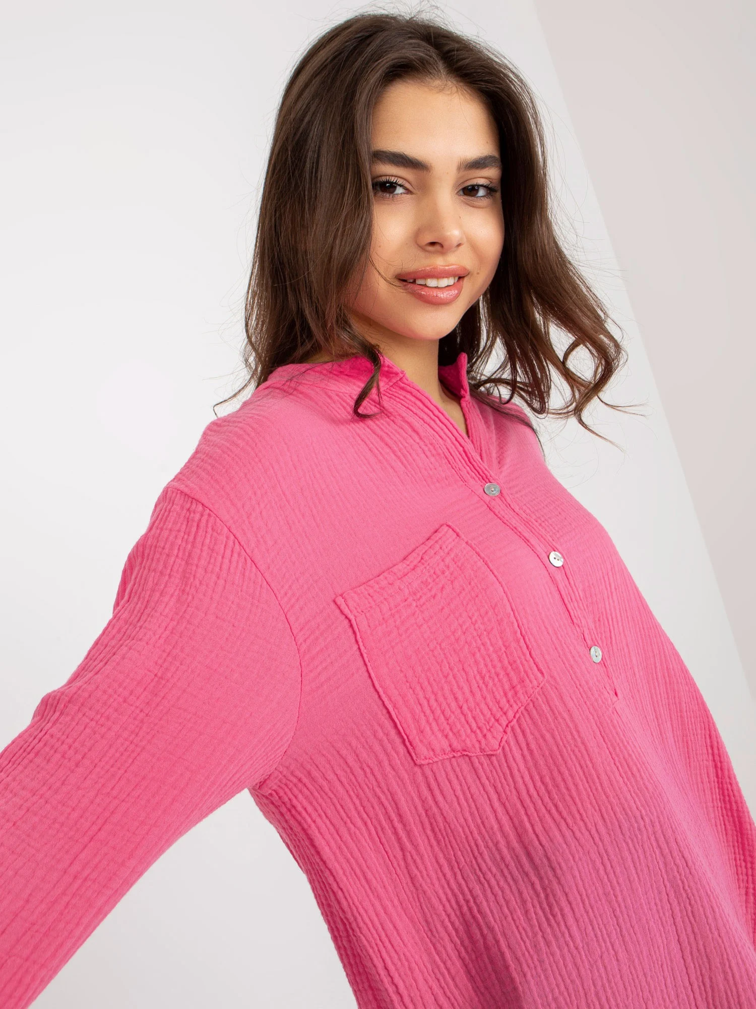 Camasa Dama Maneca lunga, Decolteu in V, Och Bella, Roz Casual - imagine 4