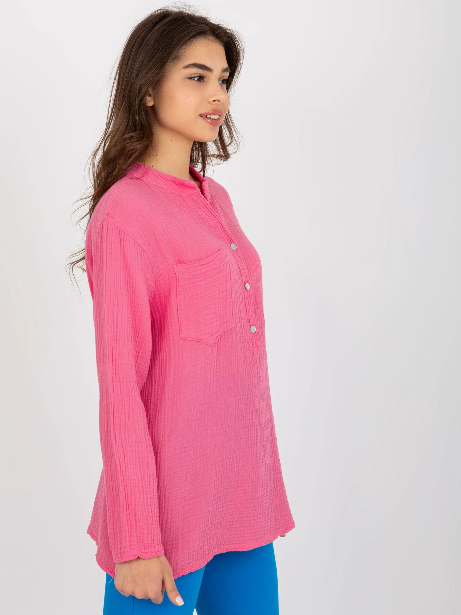 Camasa Dama Maneca lunga, Decolteu in V, Och Bella, Roz Casual - imagine 2