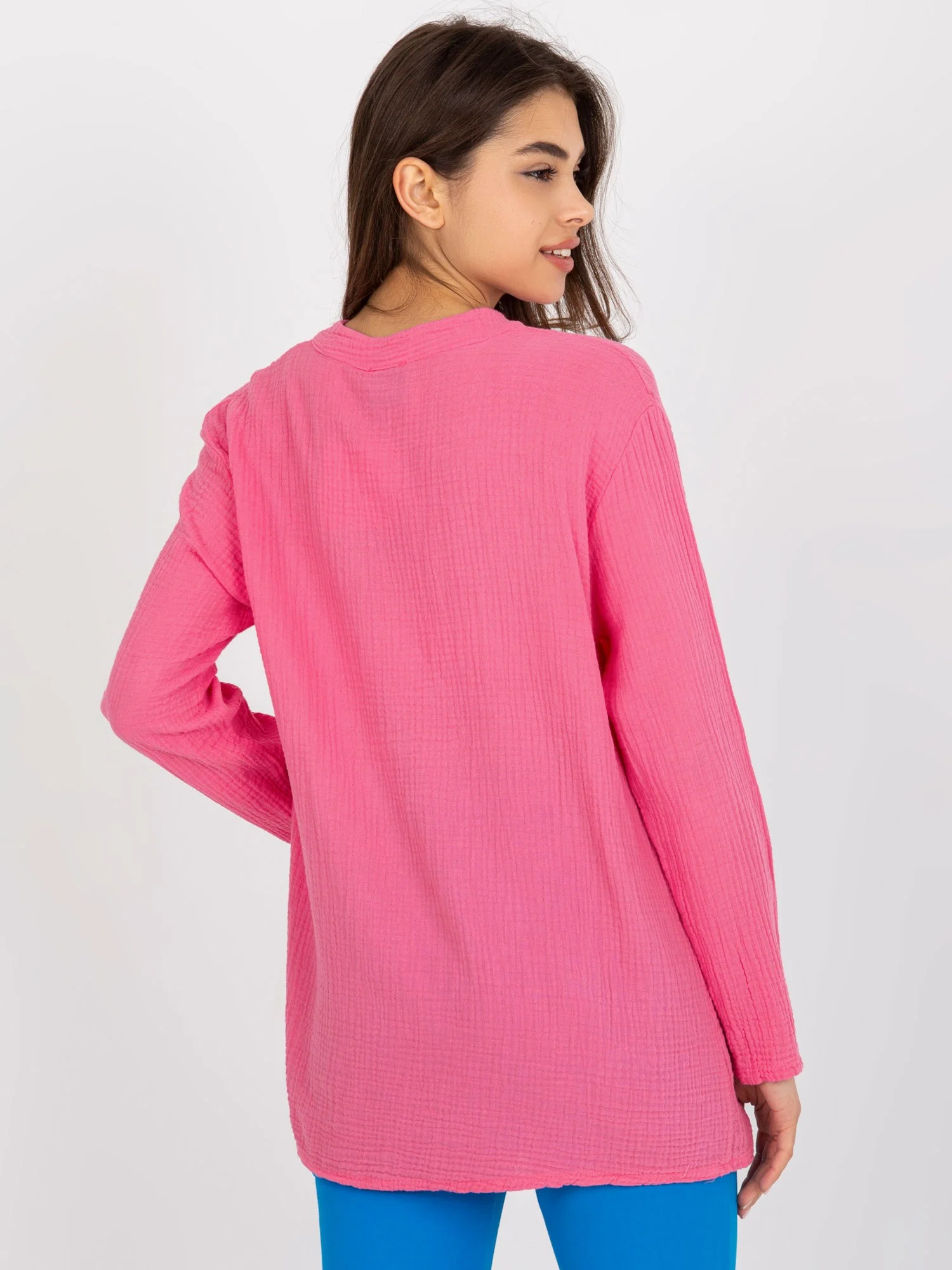 Camasa Dama Maneca lunga, Decolteu in V, Och Bella, Roz Casual - imagine 3