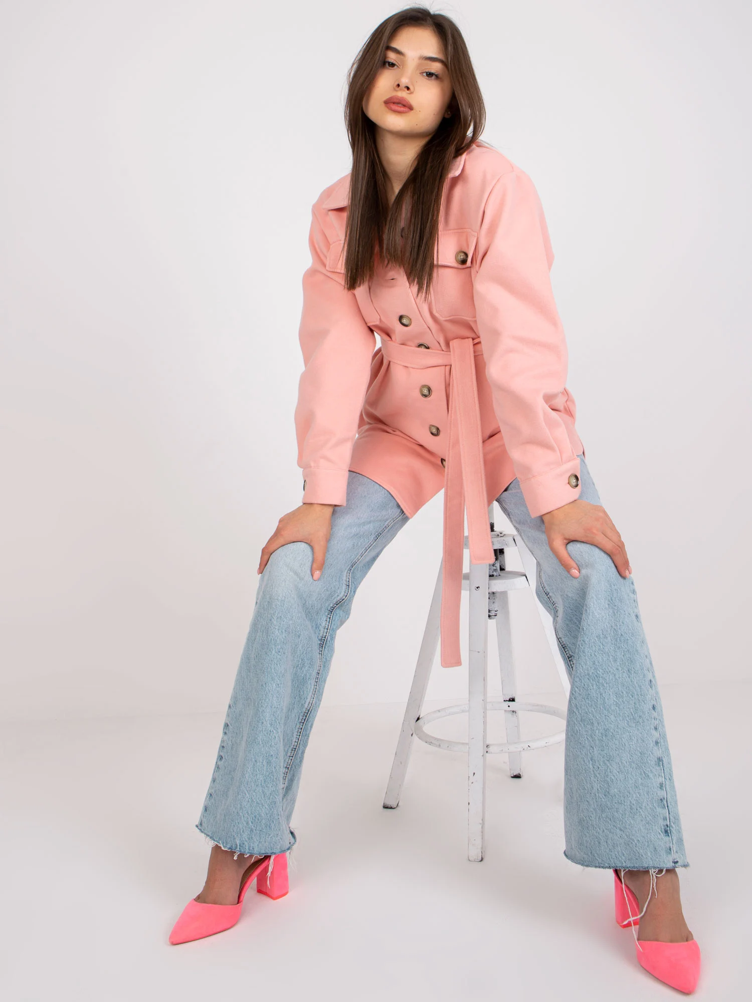 Camasa Dama Maneca lunga, Decolteu cu guler, LAKERTA, Roz Casual - imagine 4