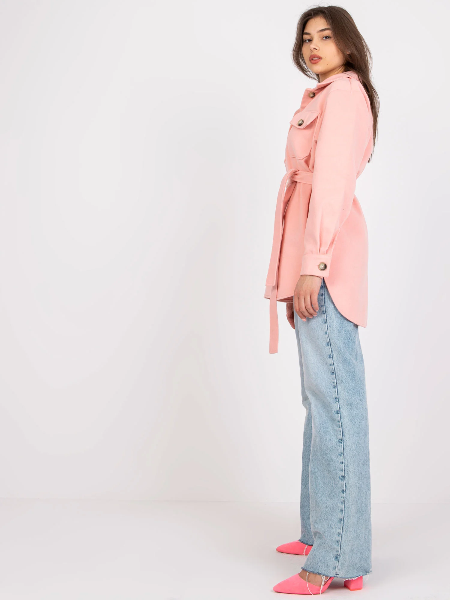 Camasa Dama Maneca lunga, Decolteu cu guler, LAKERTA, Roz Casual - imagine 6
