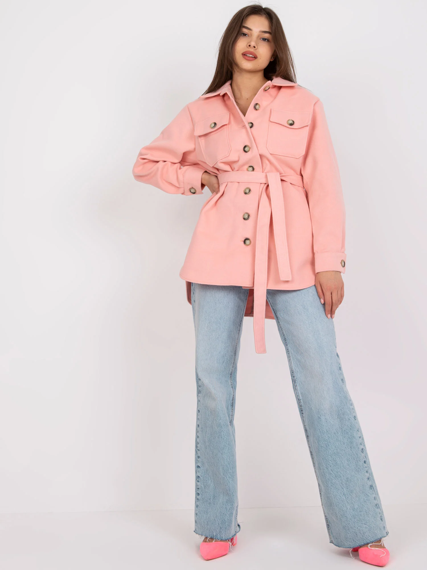 Camasa Dama Maneca lunga, Decolteu cu guler, LAKERTA, Roz Casual - imagine 3