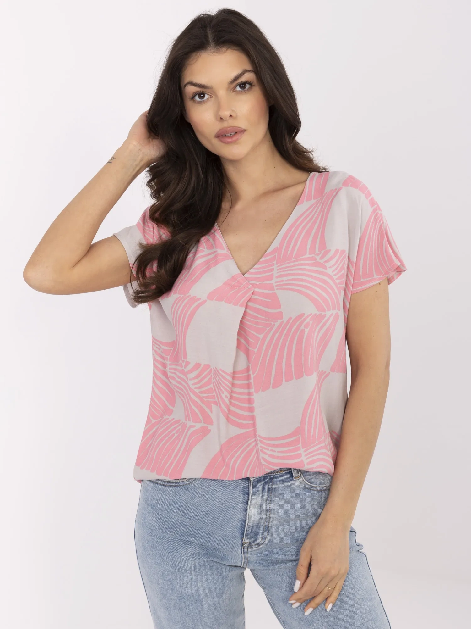 Bluza Dama Mini, Decolteu in V, Sublevel, Roz Casual Marimi Mari - imagine 4