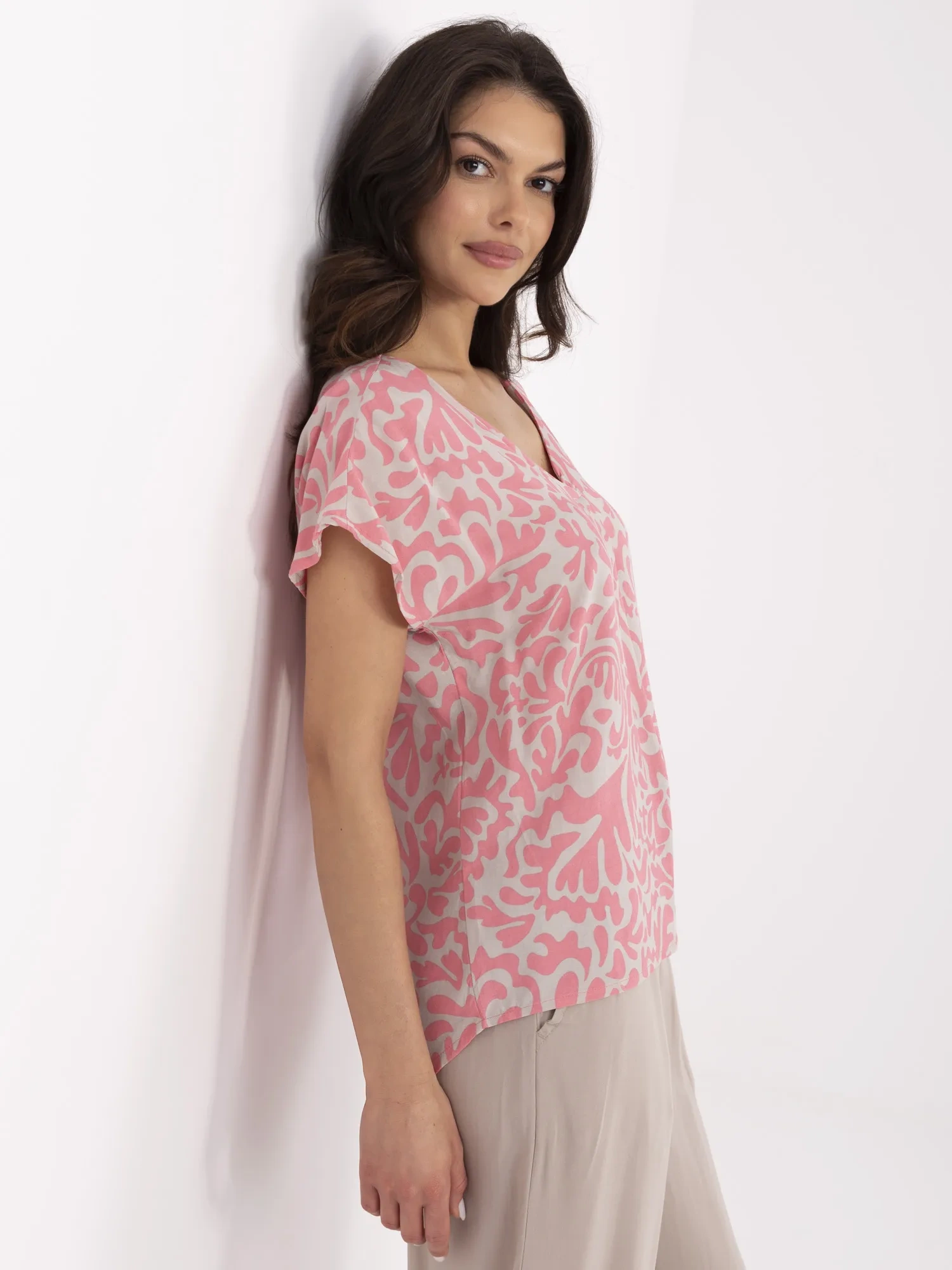 Bluza Dama Mini, Decolteu in V, Sublevel, Roz Casual Marimi Mari - imagine 3