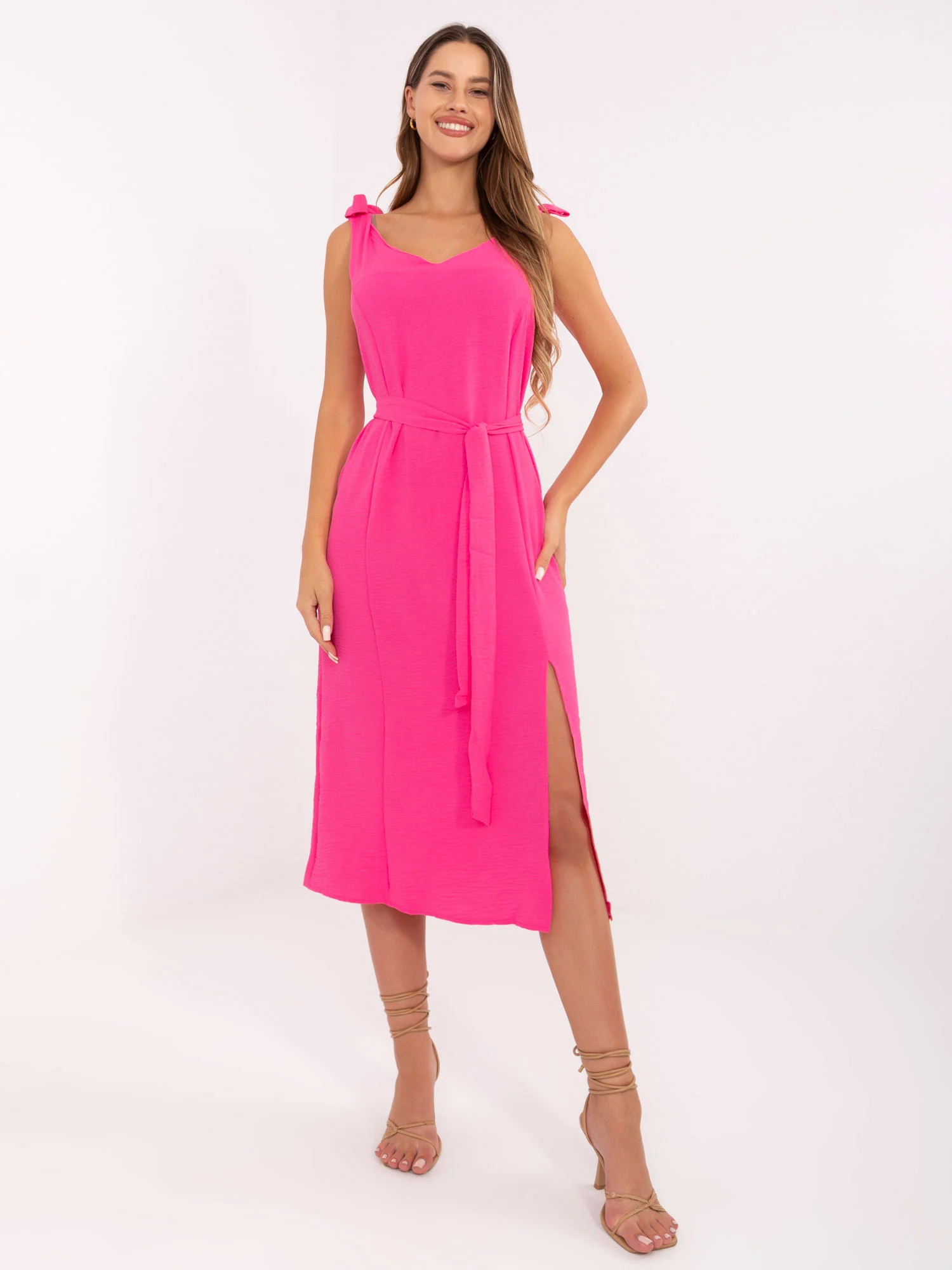 Rochie Dama Midi, Decolteu rotund, RUE PARIS, Roz de Vara - Image 2