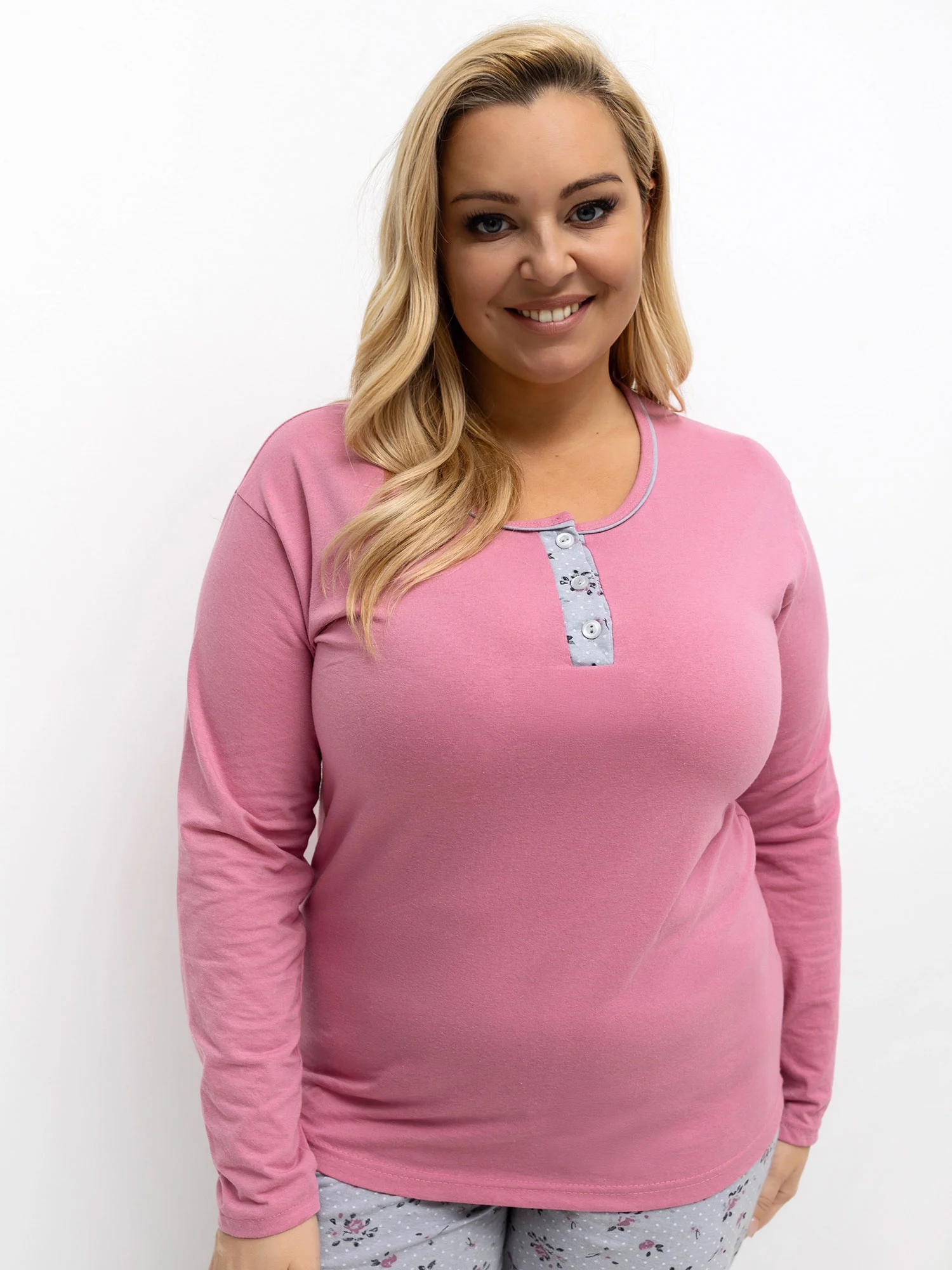 Pijama Dama Maneca lunga, Floral, Forever Pink, Roz Marimi Mari - imagine 2