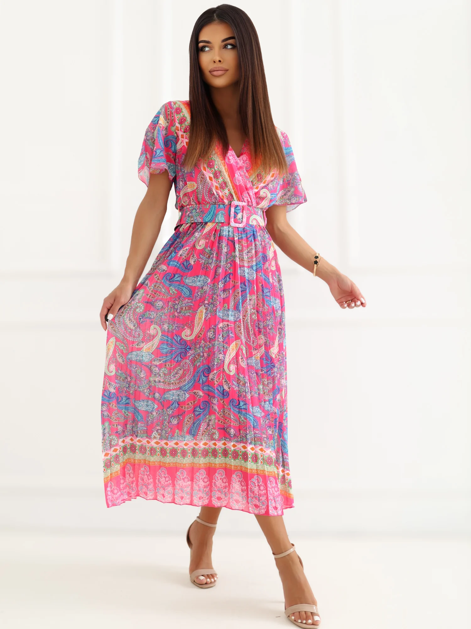 Rochie Dama Midi, Imprimat, ITALY MODA, Roz Eleganta Office - Image 6