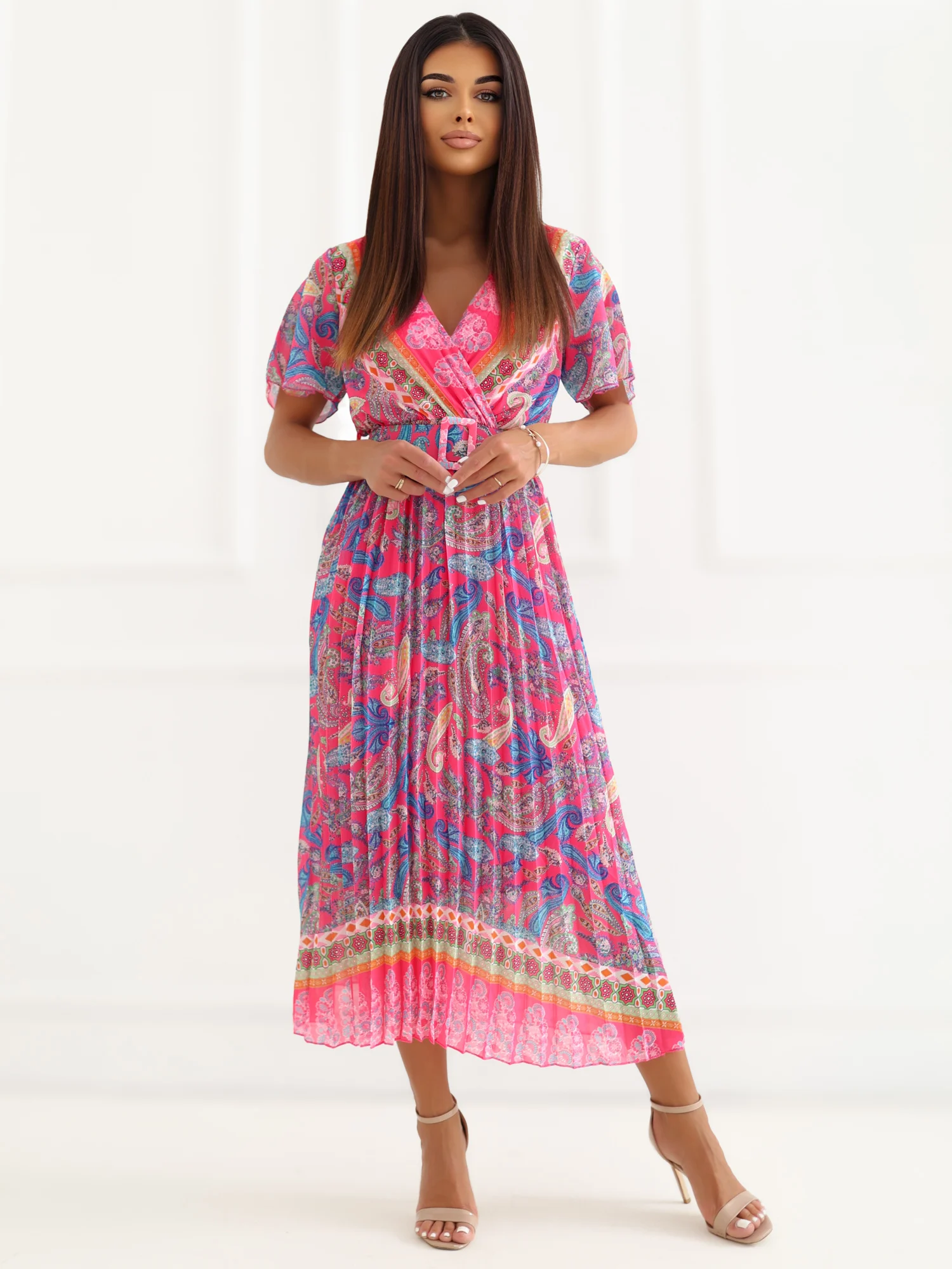 Rochie Dama Midi, Imprimat, ITALY MODA, Roz Eleganta Office - Image 5