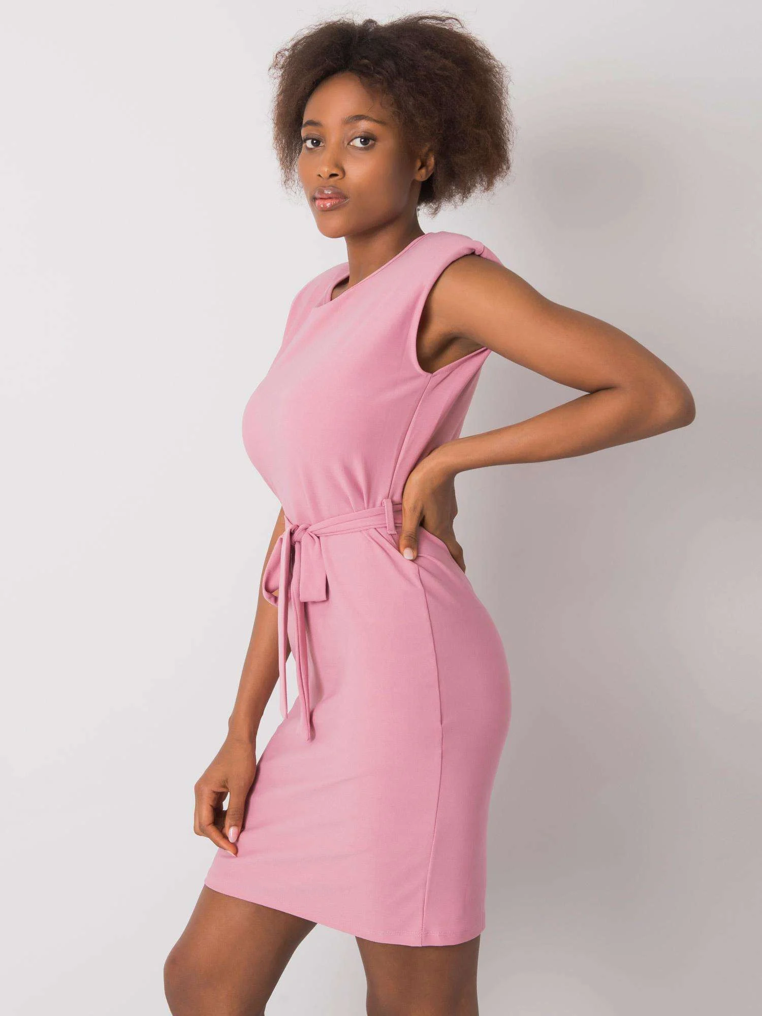 Rochie Dama Mini, Decolteu rotund, RUE PARIS, Roz Eleganta Office - imagine 3