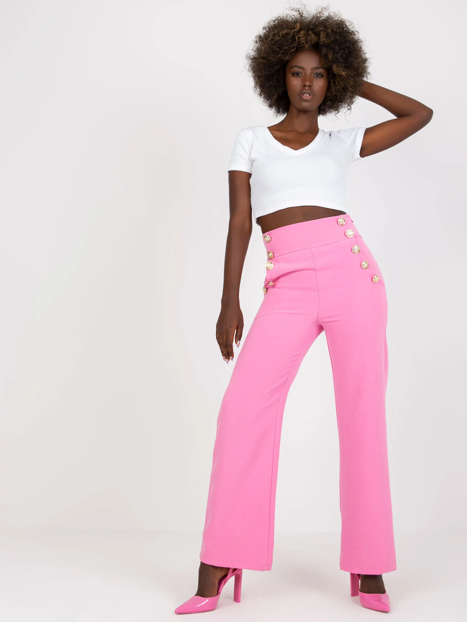 Pantaloni Dama Elegant, Guler inalt, ITALY MODA, Roz de Petrecere Marimi Mari - imagine 6