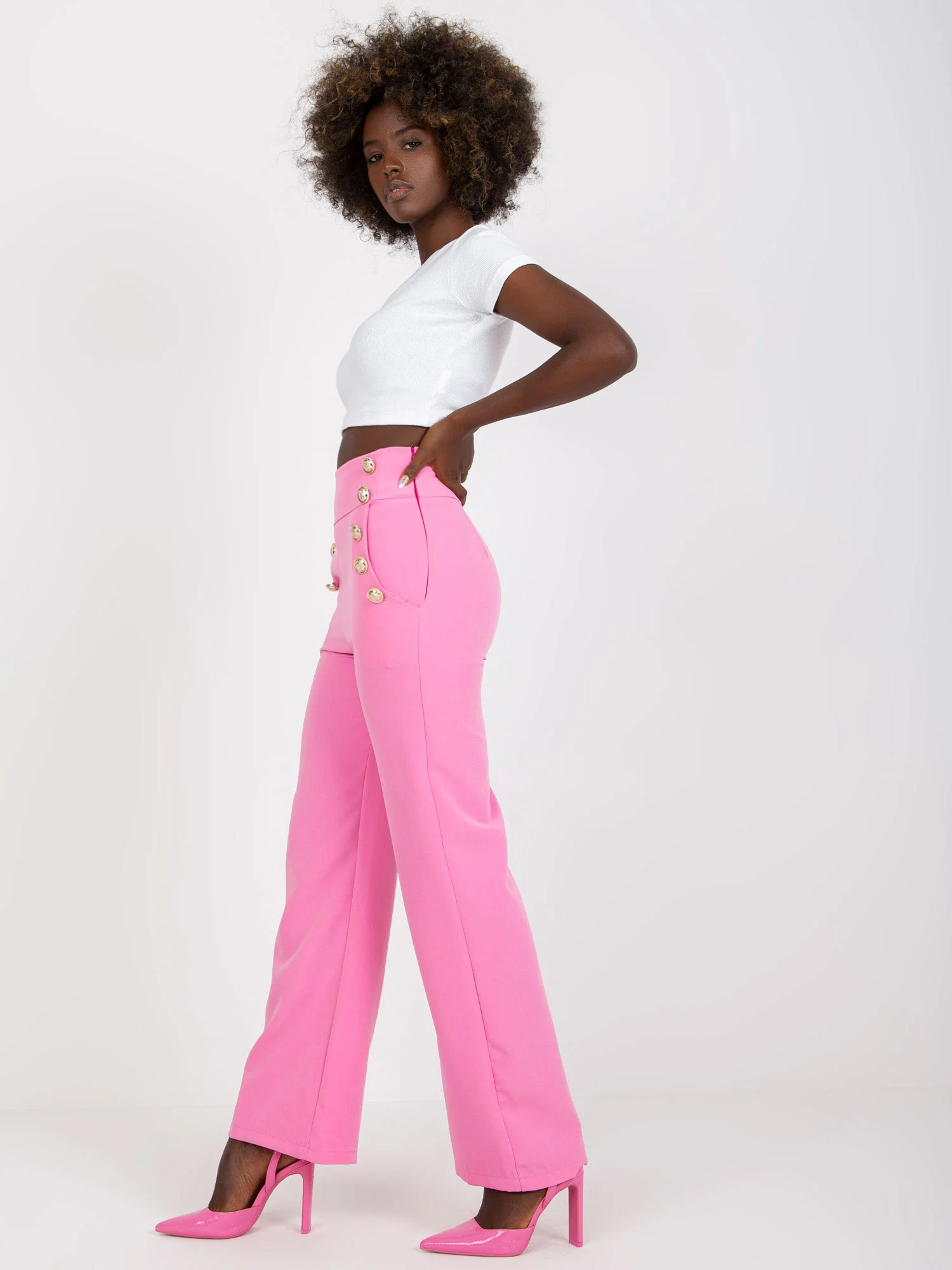 Pantaloni Dama Elegant, Guler inalt, ITALY MODA, Roz de Petrecere Marimi Mari - imagine 4
