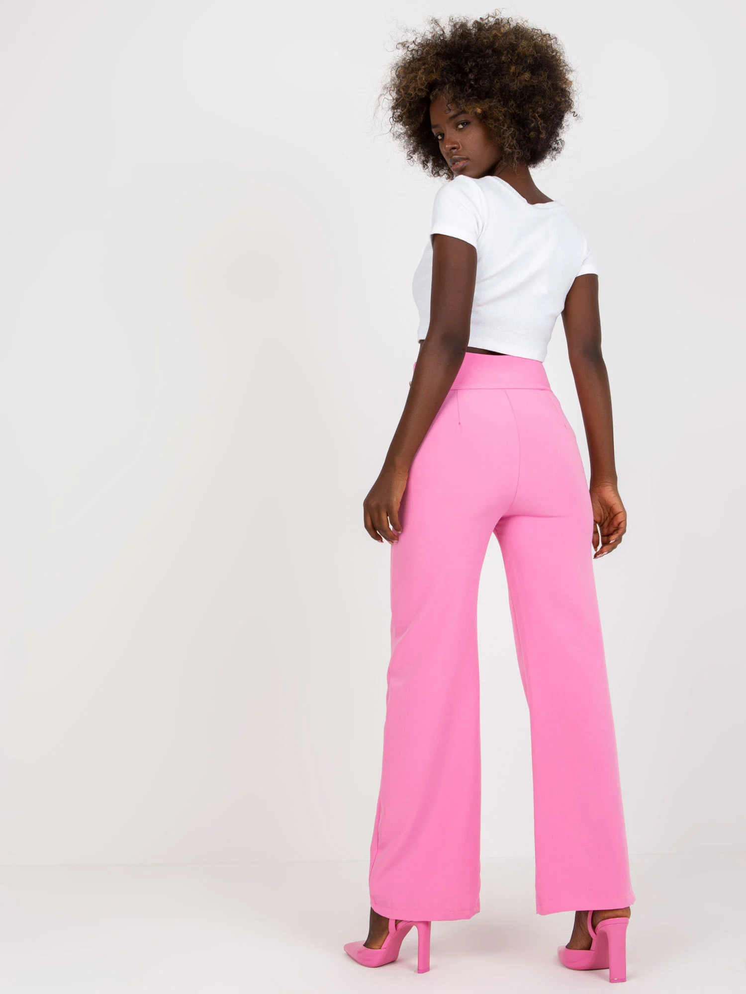 Pantaloni Dama Elegant, Guler inalt, ITALY MODA, Roz de Petrecere Marimi Mari - imagine 5