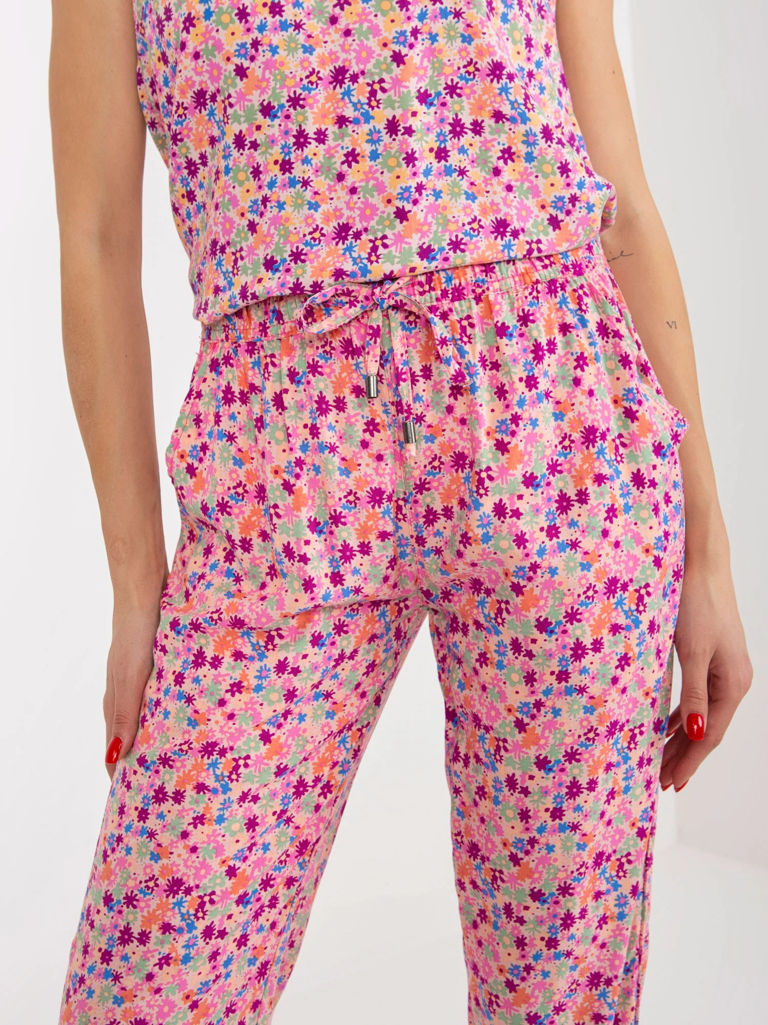 Pantaloni Dama Floral, Dreapta, Sublevel, Roz Casual Marimi Mari - imagine 4