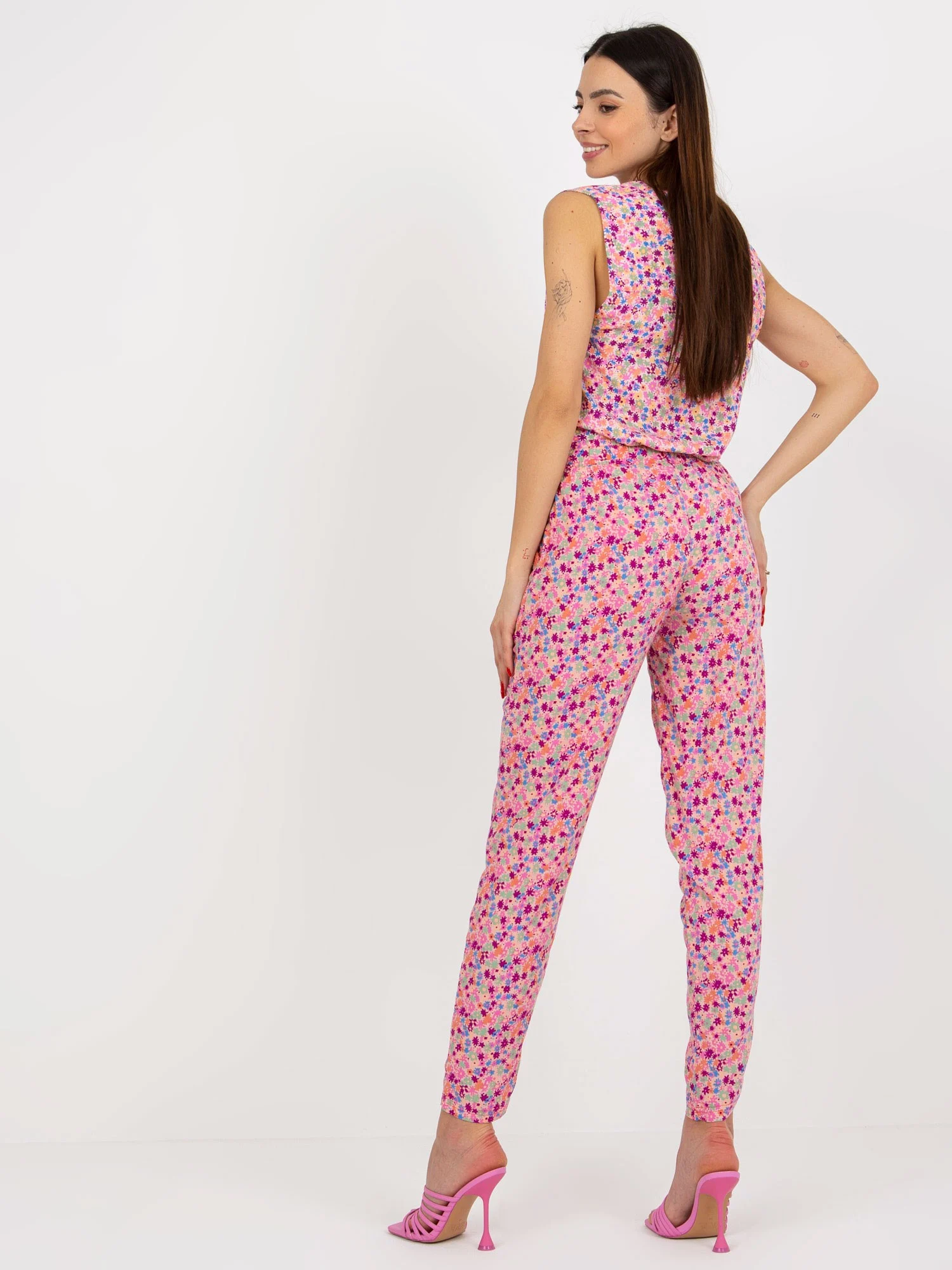 Pantaloni Dama Floral, Dreapta, Sublevel, Roz Casual Marimi Mari - imagine 5