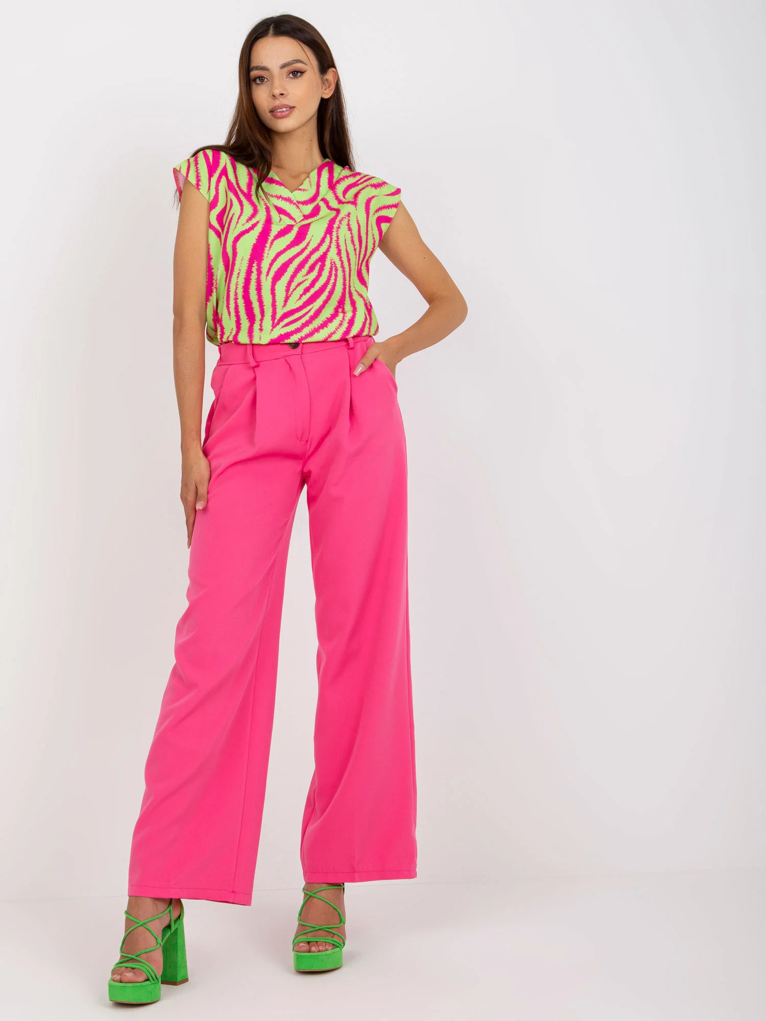 Pantaloni Dama Lejera, Guler inalt, ITALY MODA, Roz de Petrecere Marimi Mari - imagine 3
