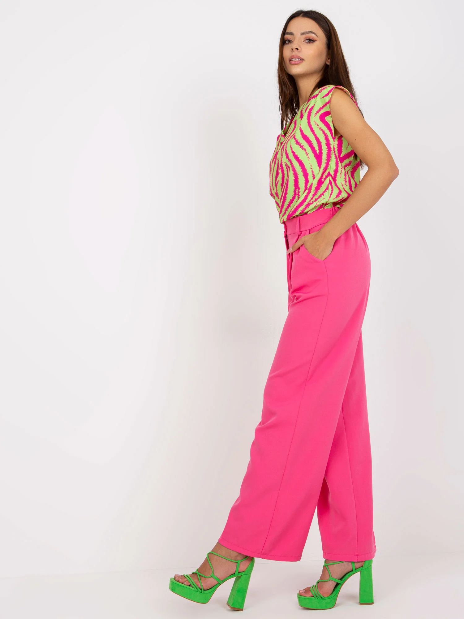 Pantaloni Dama Lejera, Guler inalt, ITALY MODA, Roz de Petrecere Marimi Mari - imagine 5