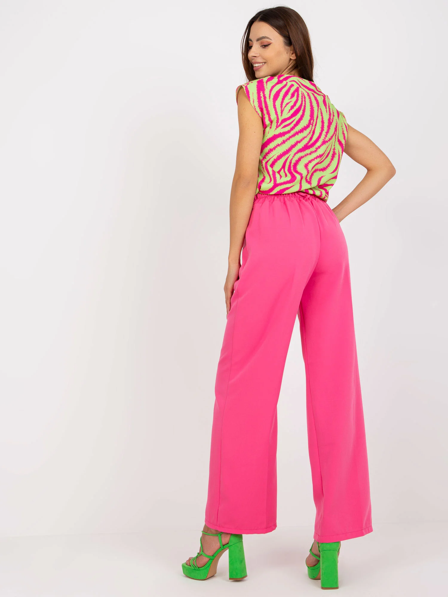 Pantaloni Dama Lejera, Guler inalt, ITALY MODA, Roz de Petrecere Marimi Mari - imagine 2