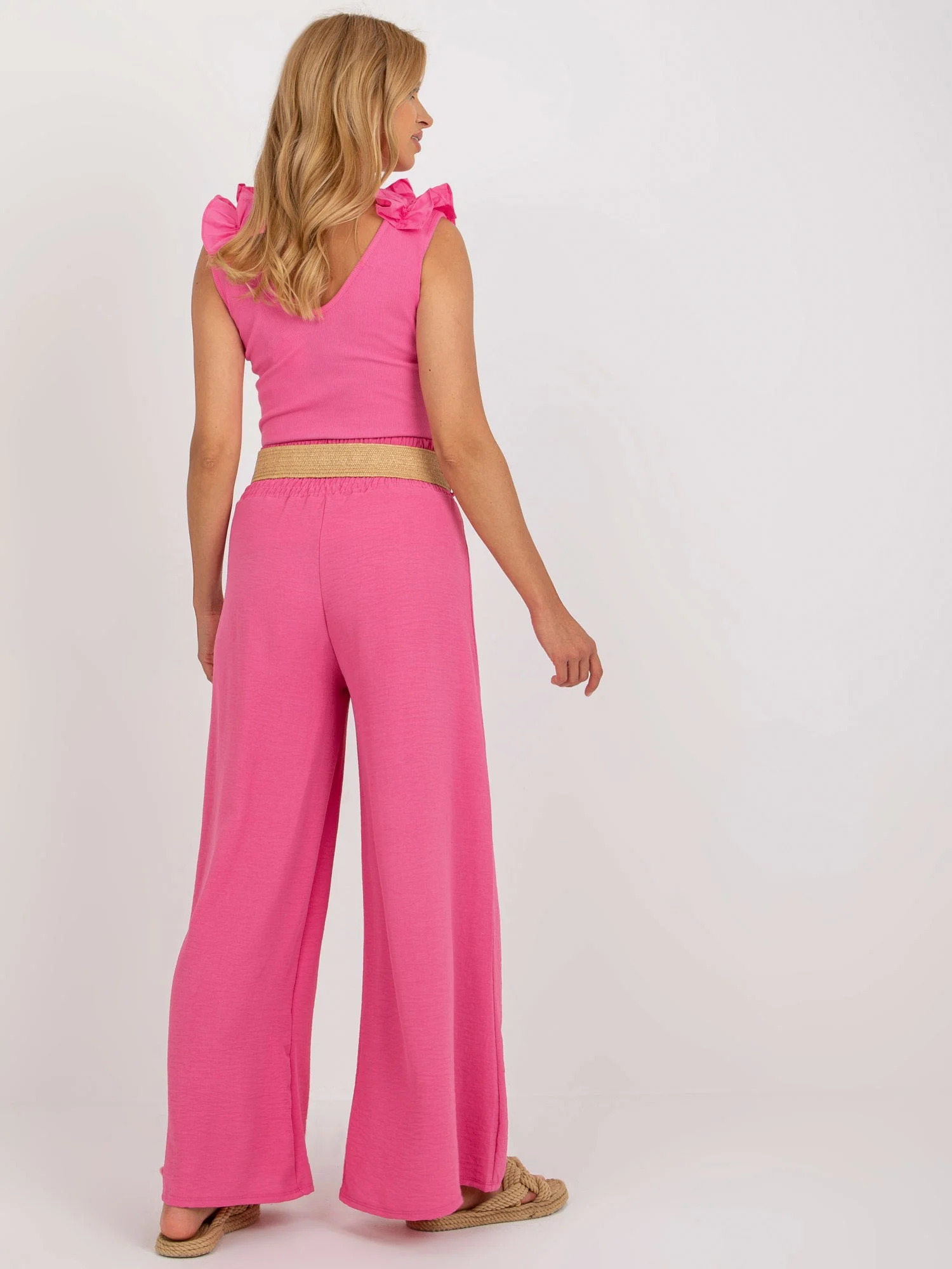 Pantaloni Dama Larga, Guler inalt, ITALY MODA, Roz Casual - imagine 2