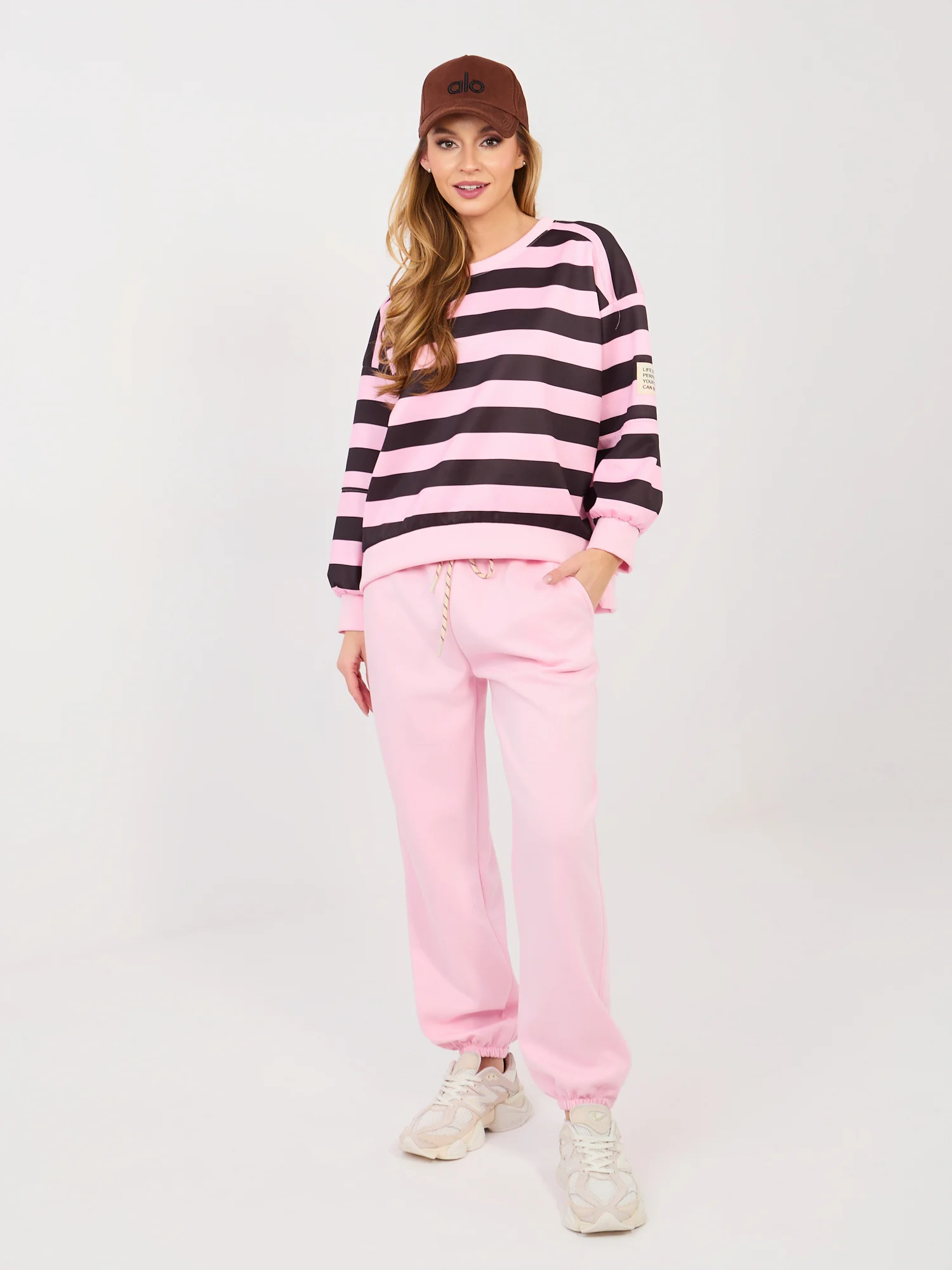Compleu Dama Maneca lunga, Dungi, ITALY MODA, Roz Casual - imagine 5