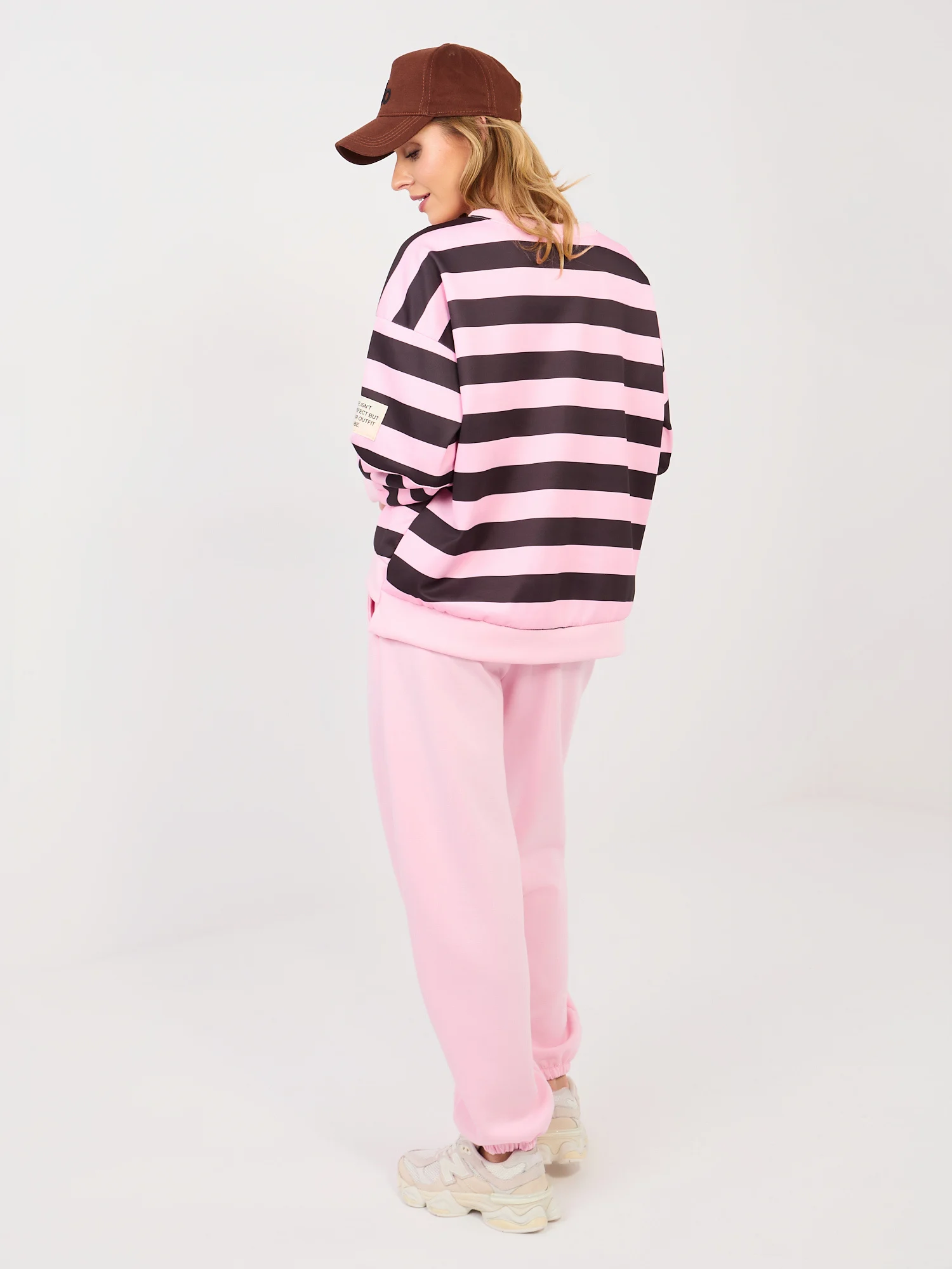 Compleu Dama Maneca lunga, Dungi, ITALY MODA, Roz Casual - imagine 6