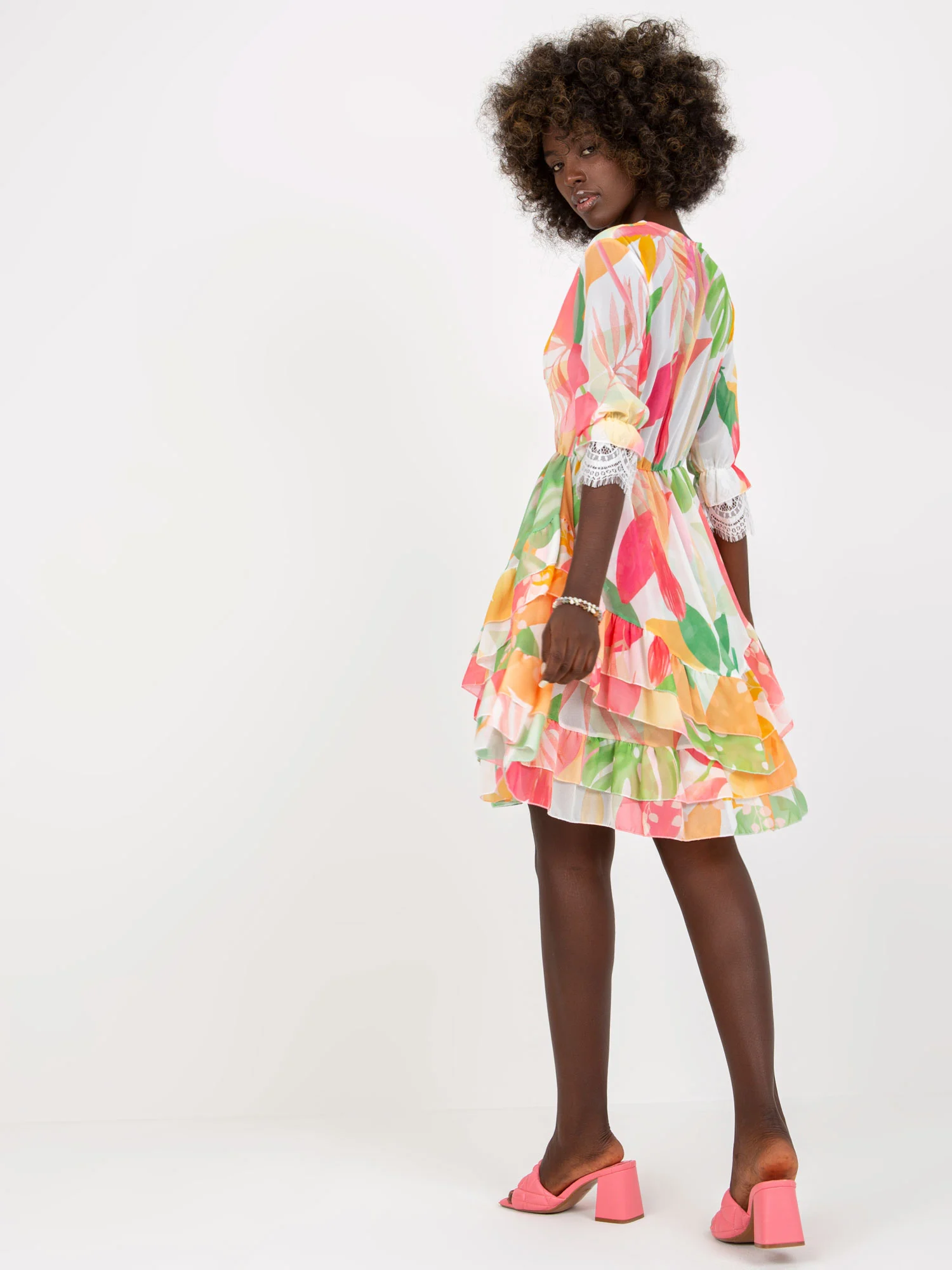 Rochie Dama Mini, Dantela, ITALY MODA, Roz Eleganta Office - imagine 3