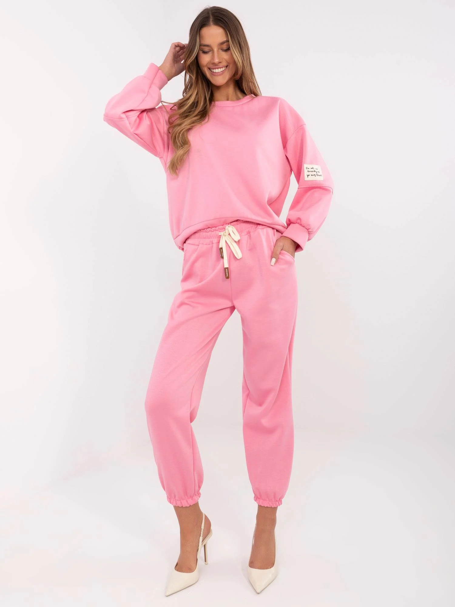 Compleu Dama Maneca lunga, Mansete elastice, ITALY MODA, Roz Casual - imagine 2